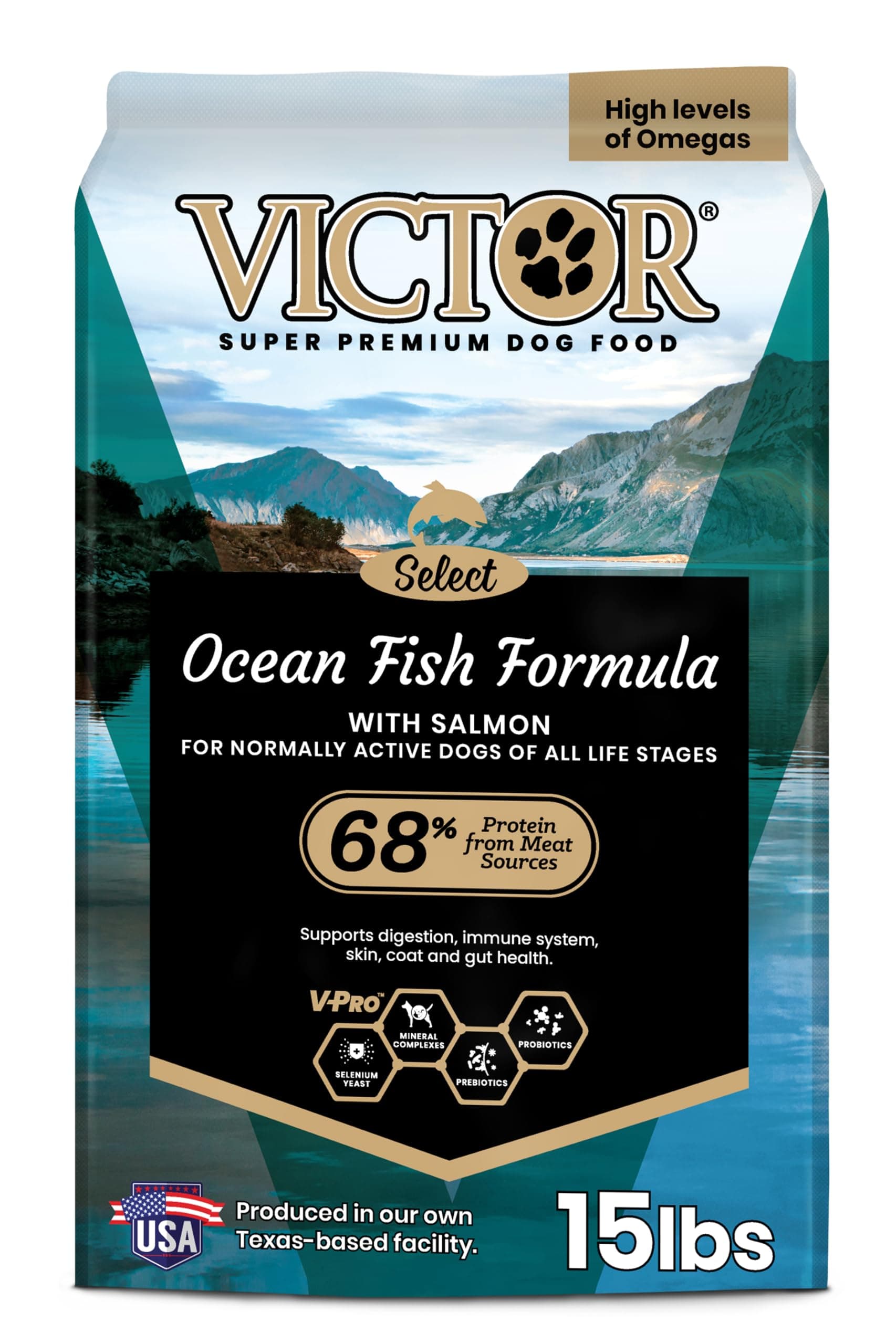Super Premium Dog Food – Select Ocean Fish Formula with Salmon – Omega-3 and Omega-6 Enriched Gluten-Free Dry Kibble for All Normally Active Dogs of All Life Stages, 15lbs