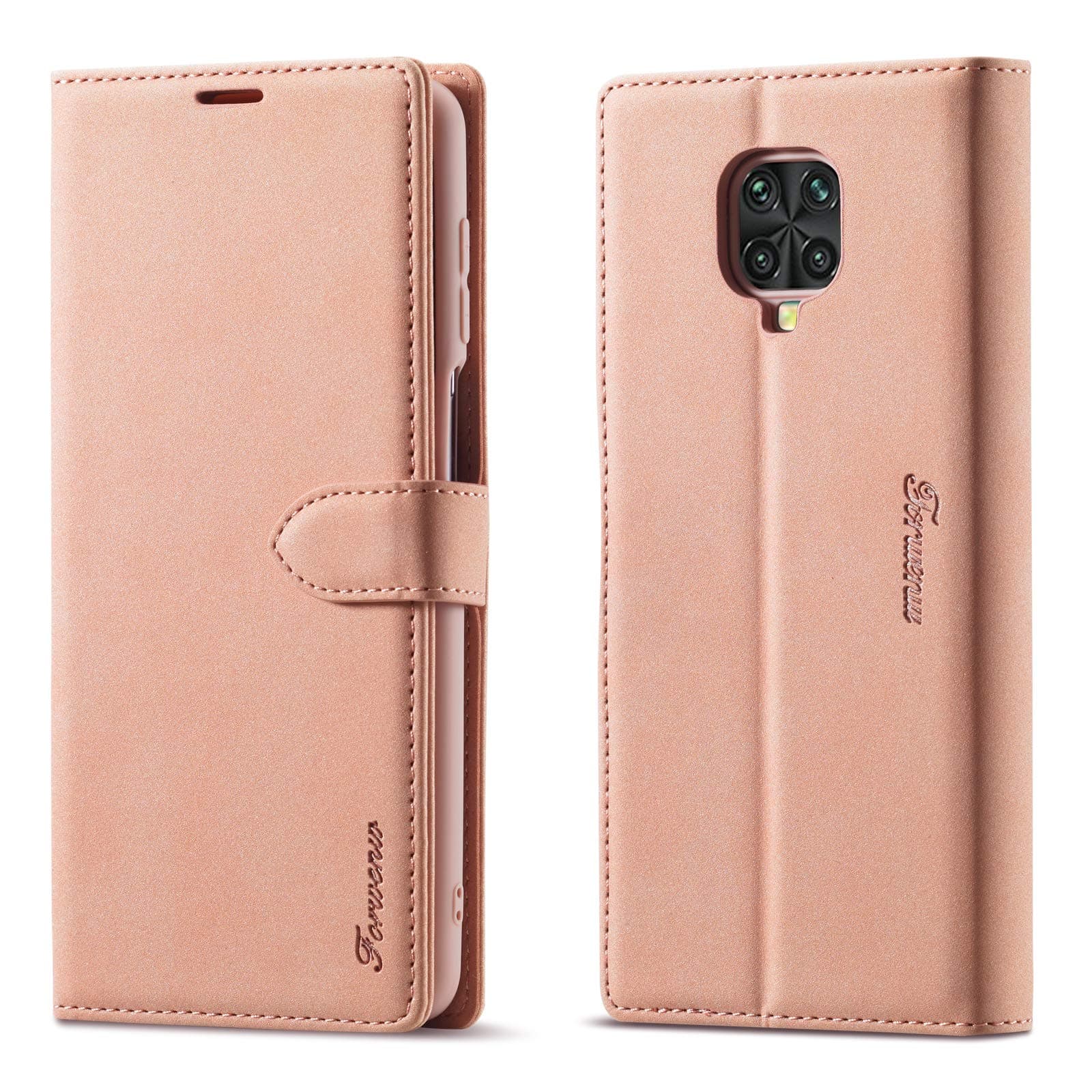 LOLFZ Wallet Case for Xiaomi Redmi Note 9 Pro, for Redmi Note 9S, for Redmi Note 9 Pro Max Case, Vintage Leather Case Card Holder Kickstand Magnetic Closure Flip Case Cover - Rose Gold