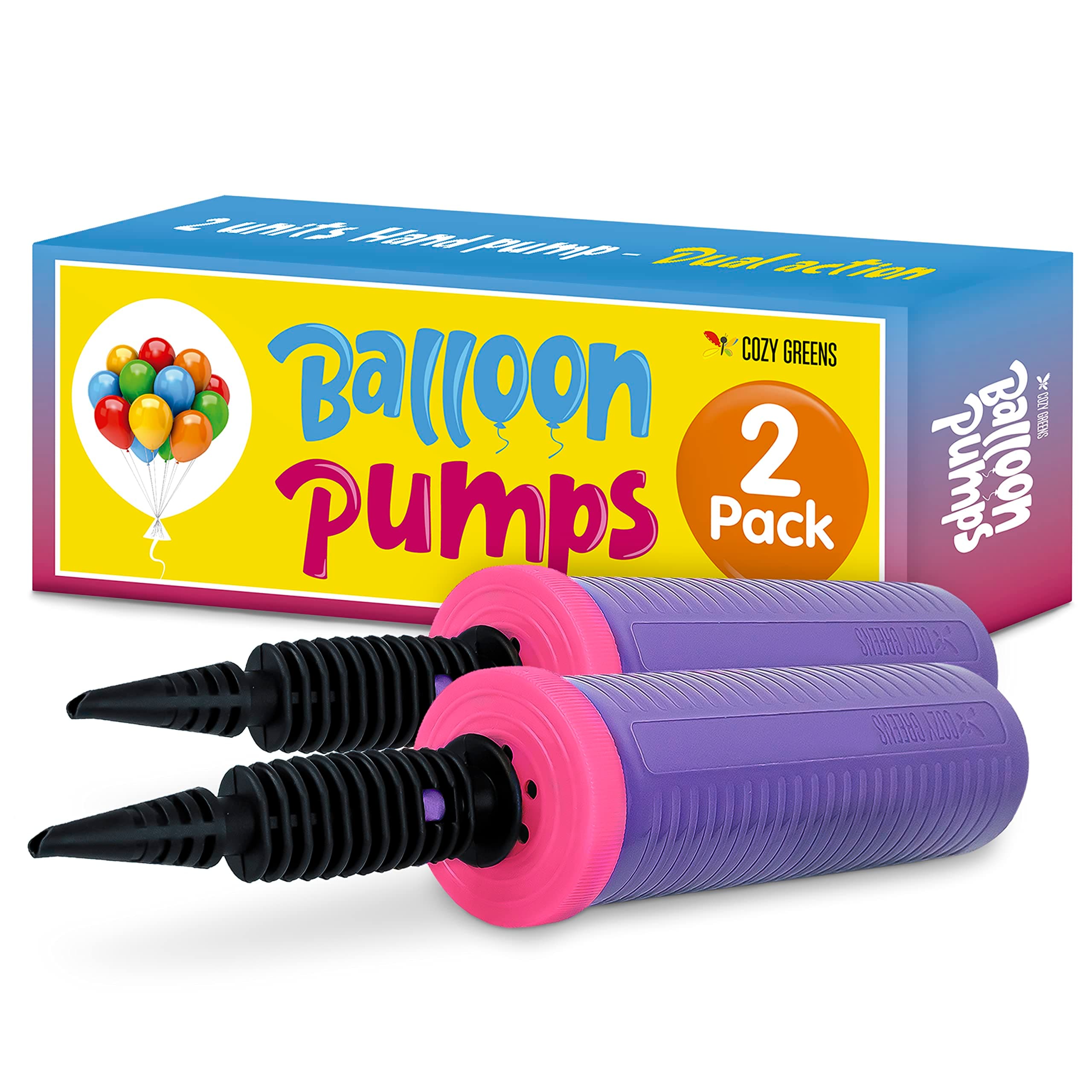 Balloon Pump Hand Held, Inflator Air Pump for Balloons - 2Way Dual Action, Friends can Help - Sturdy Ballon Inflator Pump