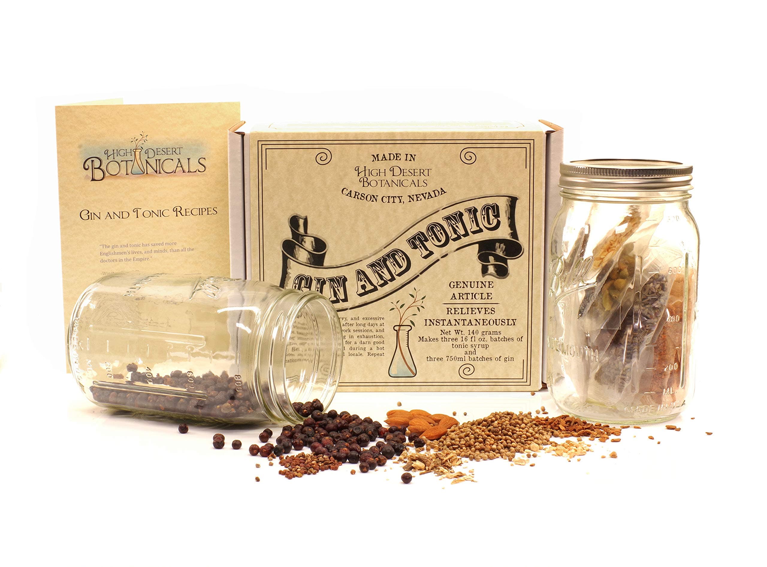 DIY Gin & Tonic Kit: Experiment and Craft Your Own G & T Recipes | Become a Master Mixologist | Perfect Gift for the Gin Lover | Mason Jars, Recipe Book, Botanicals Included by High Desert Botanicals
