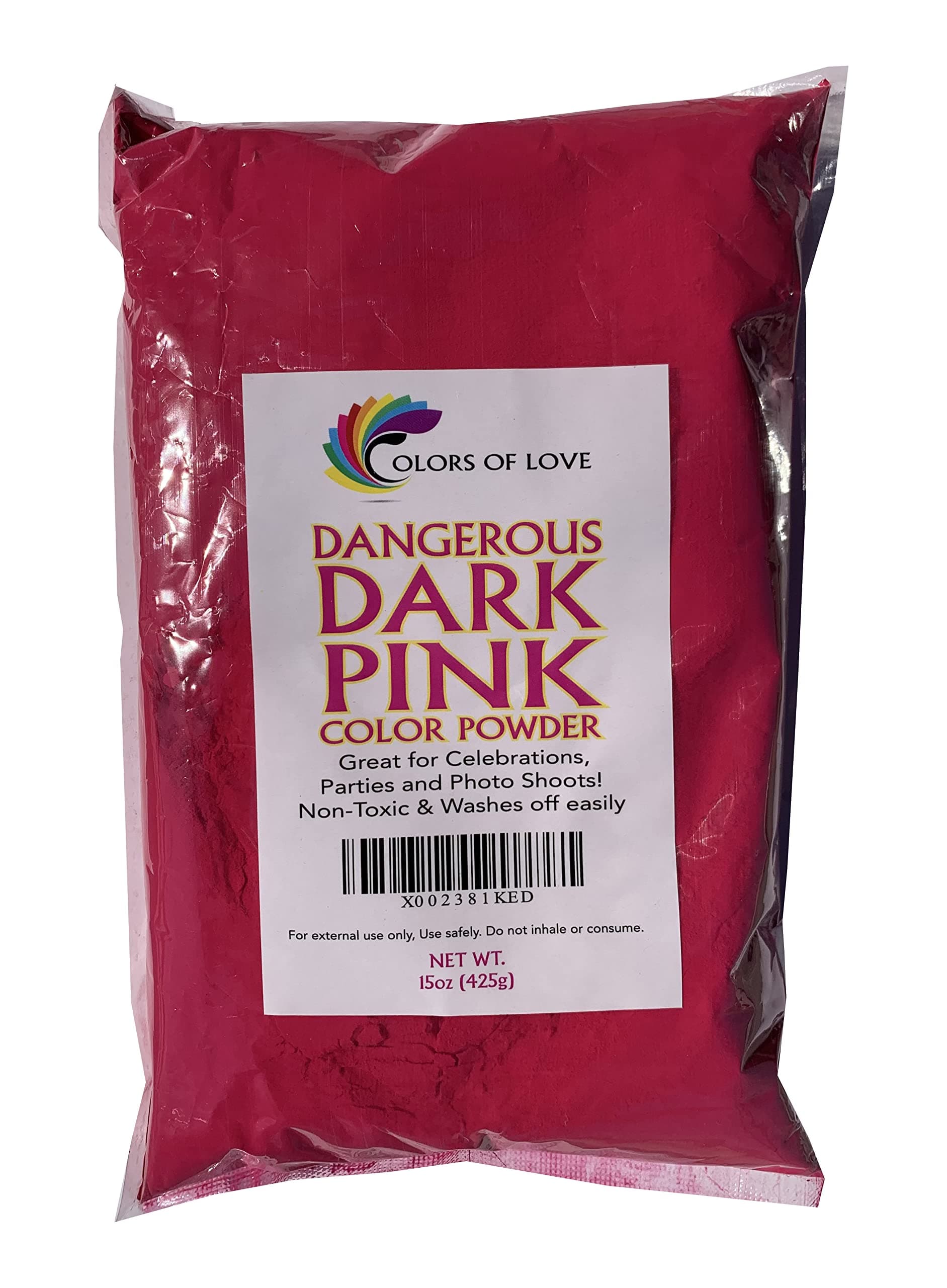 Colors of Love Dark Pink Holi Color Powder - 1 Pound Bag - Ideal for events, bath bombs, youth group color wars, Holi events and more!