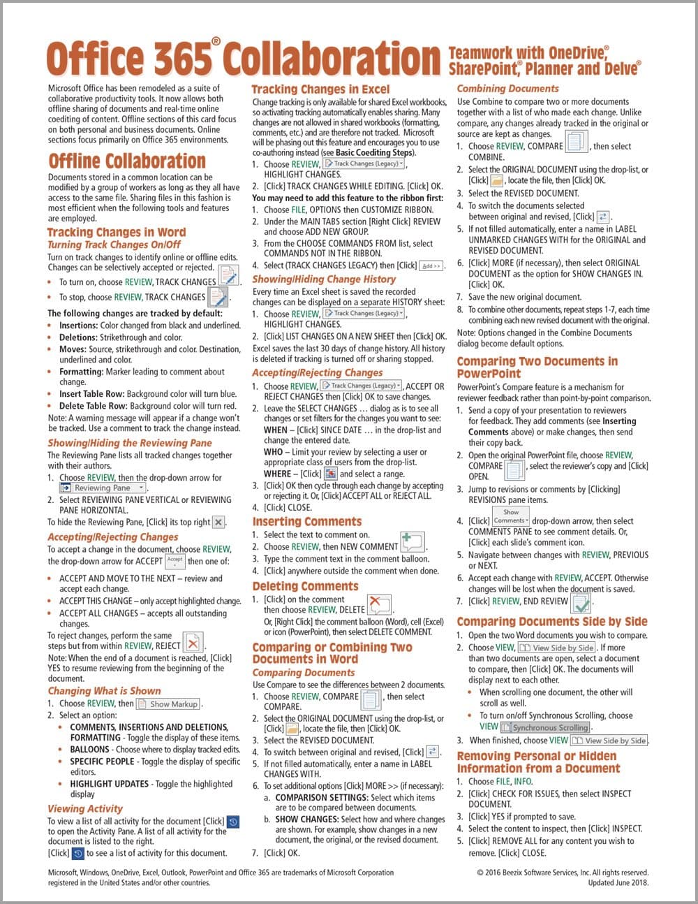 Office 365 Collaboration - Teamwork with OneDrive, SharePoint, Planner and Delve Quick Reference Guide (Cheat Sheet of Instructions, Tips & Shortcuts - Laminated Card)