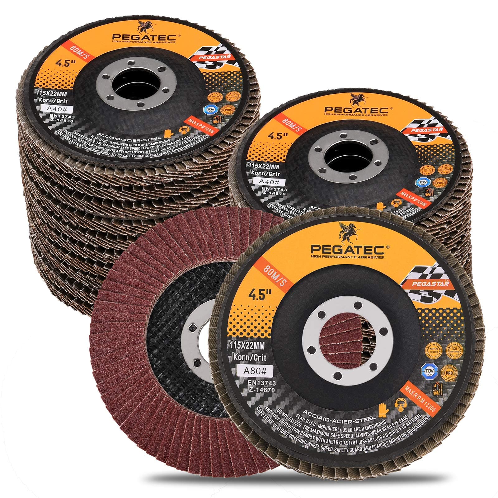 PEGATEC Flap Discs 4 1/2 inch Flap Wheel Type 29 Flap Sanding Disc with 7/8 Arbor Aluminum Oxide Abrasives for Grinding, Blending, Sanding and Finishing - 20 Packs