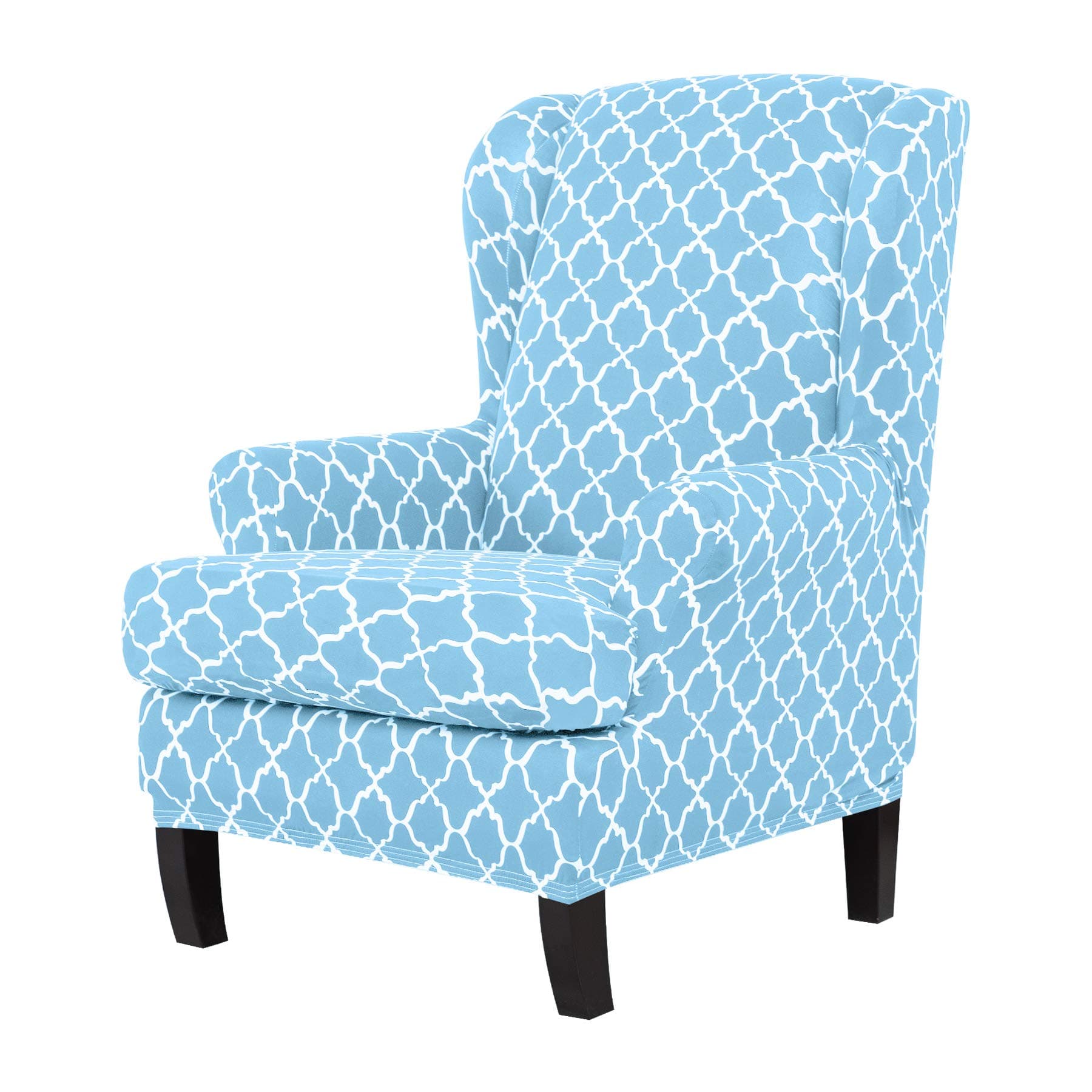 Wing Chair Slipcovers 2-Piece Spandex Stretch Sofa Covers with Arms Printing Pattern Fabric Furniture Protector(Sky Blue)