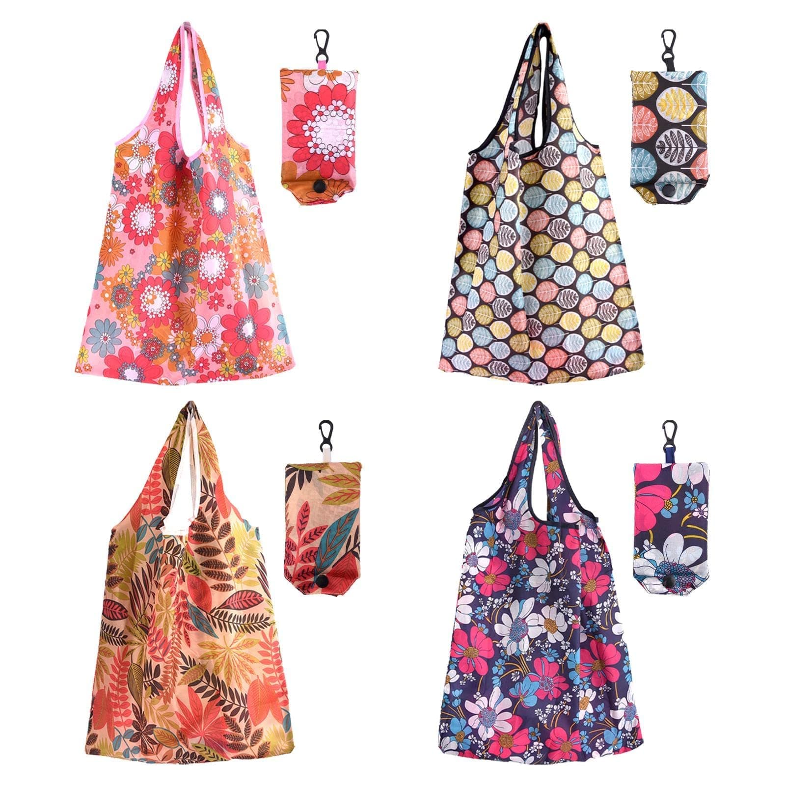 TERRIFILarge Pouch Printed Grocery Bag, 4 Pcs with Handle Waterproof Reusable Grocery Bag, Foldable Extra Large Portable Totes Bag, for Shopping, Travel, Picnic