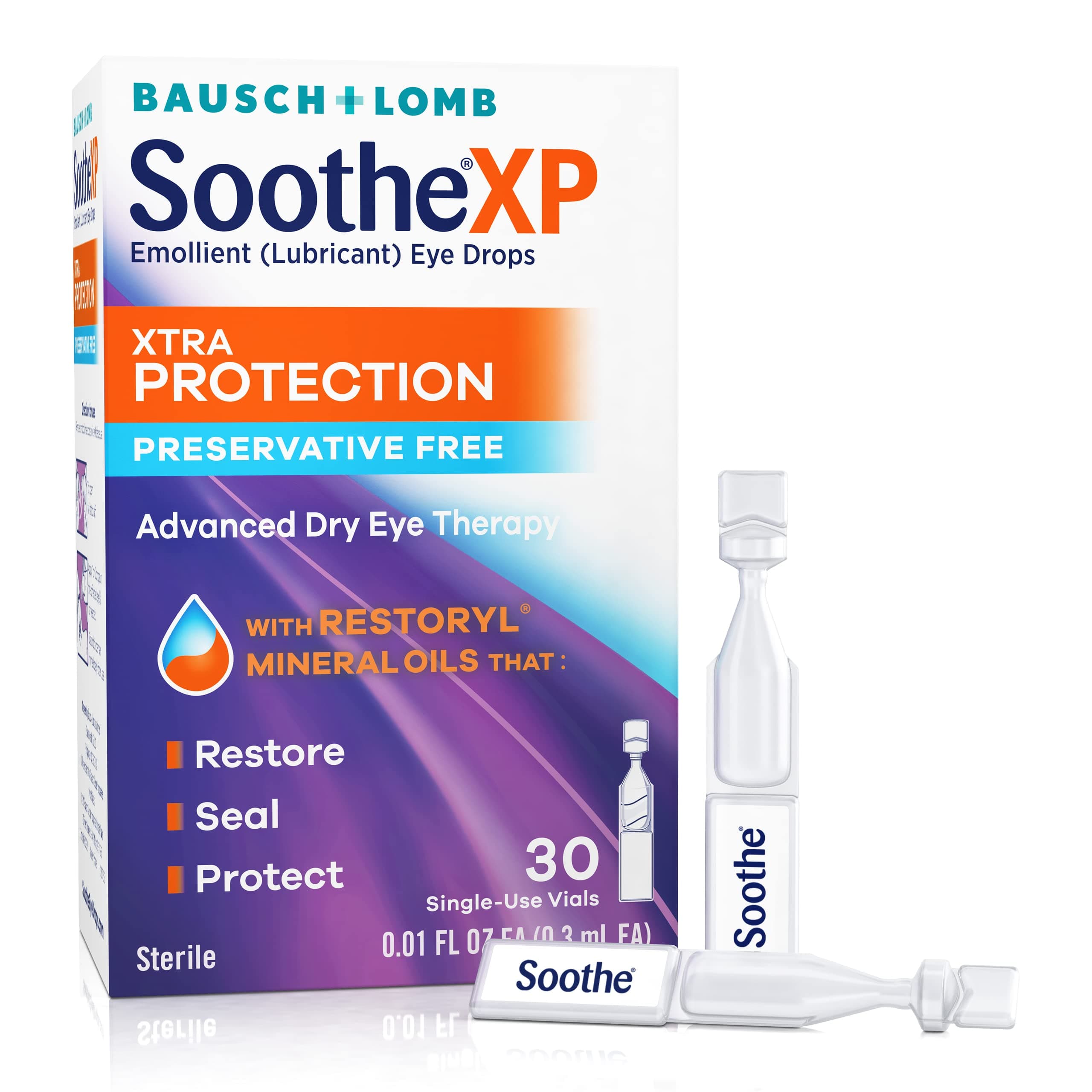 Soothe XP Preservative Free Eye Drops, Xtra Protection Lubricating Eye Drops for Dry Eyes, Relieves Irritation & Protects Against Tear Loss, Advanced Dry Eye Therapy, Single Use Vials, 30 Count
