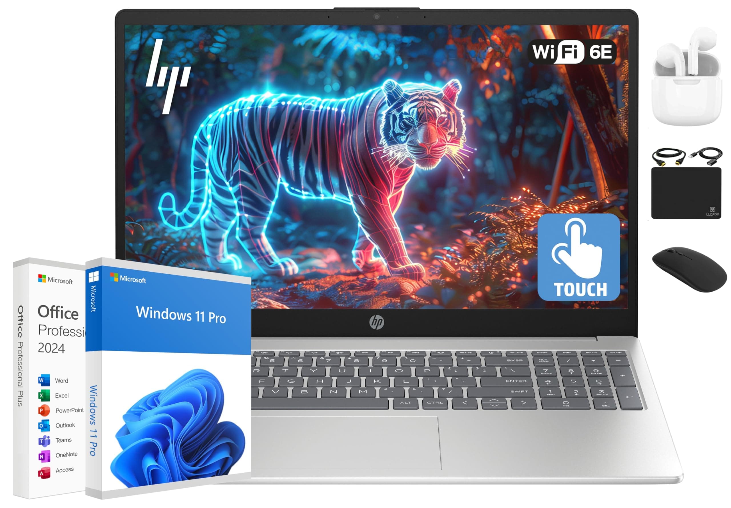 HP Flagship 15.6" HD Touchscreen Laptop Computer, 6-Core Intel i3 Processor, 32GB RAM, 1.5TB Storage (1TB SSD + 500GB Ext), Wi-Fi, Long Battery, HubxcelAccessory, Lifetime Office 2024, Win 11 Pro