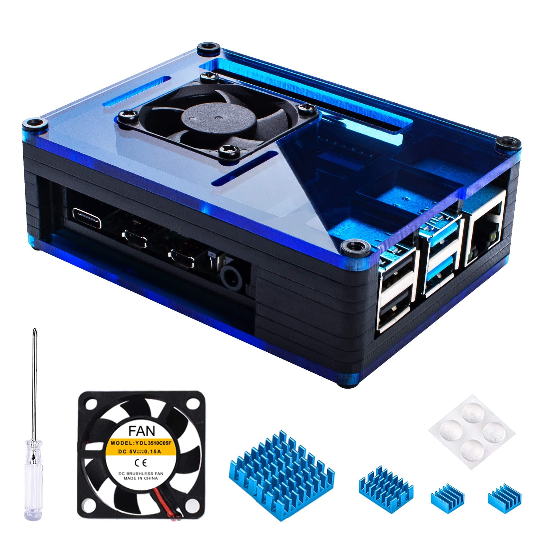 Miuzei Raspberry Pi 4 Case with Fan Cooling , 4 Pcs Aluminum Heat Sinks , Cas...