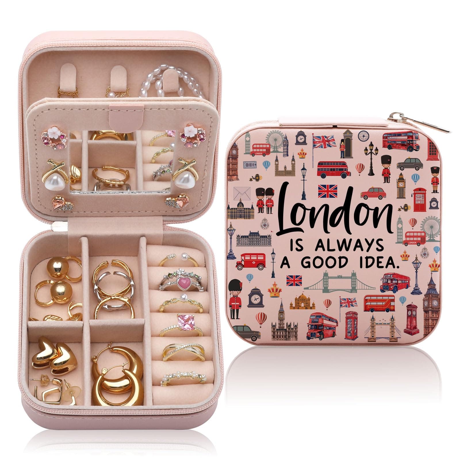 London Travel Gift Jewelry Box for Women, London Lover Souvenirs Gifts, London City Themed Gifts for Traveller Women Friends, London Trip Gift Travel Small Travel Jewelry Case Organizer
