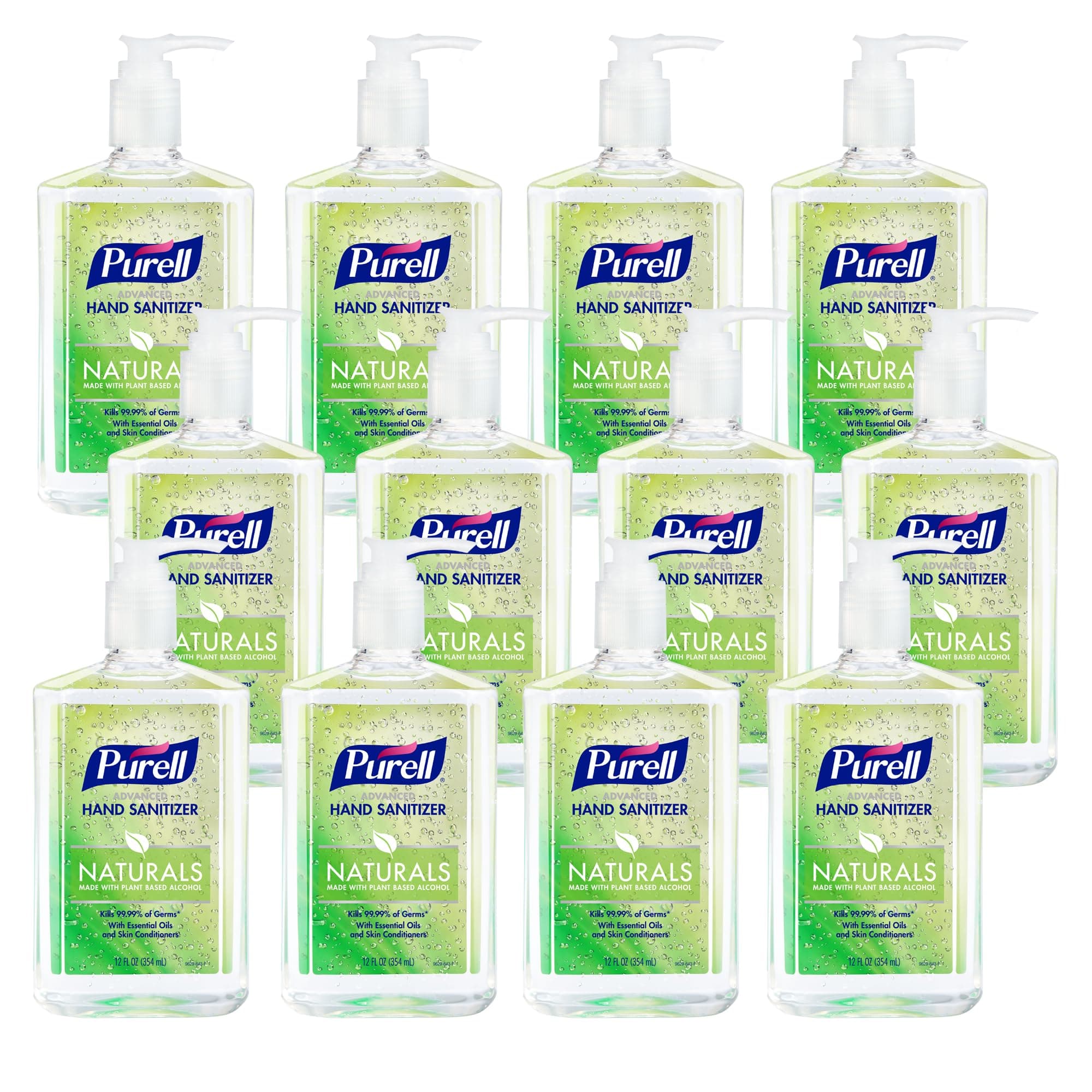 NATURALS Advanced Hand Sanitizer Gel, with Skin Conditioners and Essential Oils, 12 fl oz Counter Top Pump Bottle (Case of 12) - 9629-12