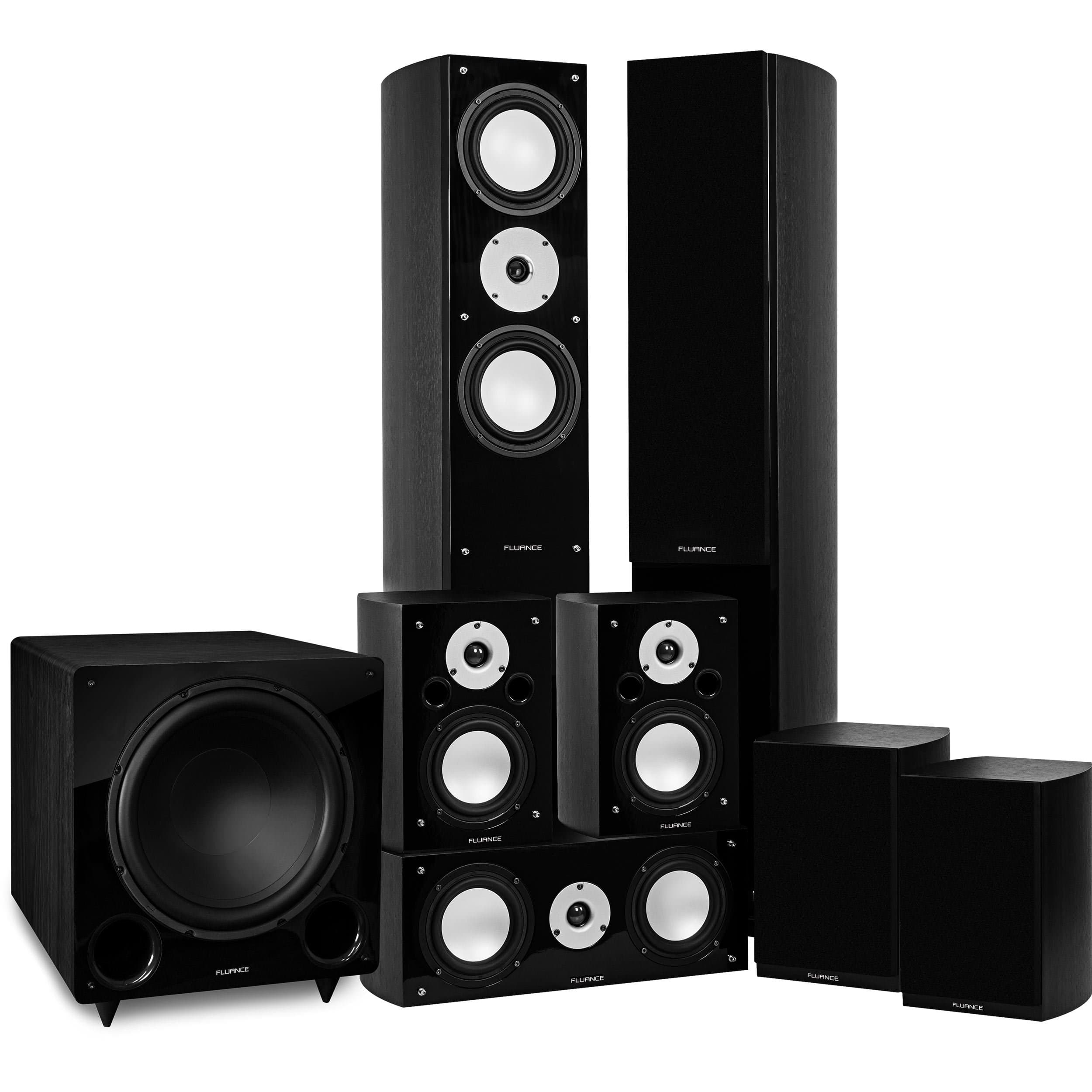 Fluance Reference Series Surround Sound Home Theater 7.1 Channel Speaker System Including Three-Way Floorstanding, Center, Surrounds, Rear Surrounds, and DB12 Subwoofer - Black Ash (XL71BR)