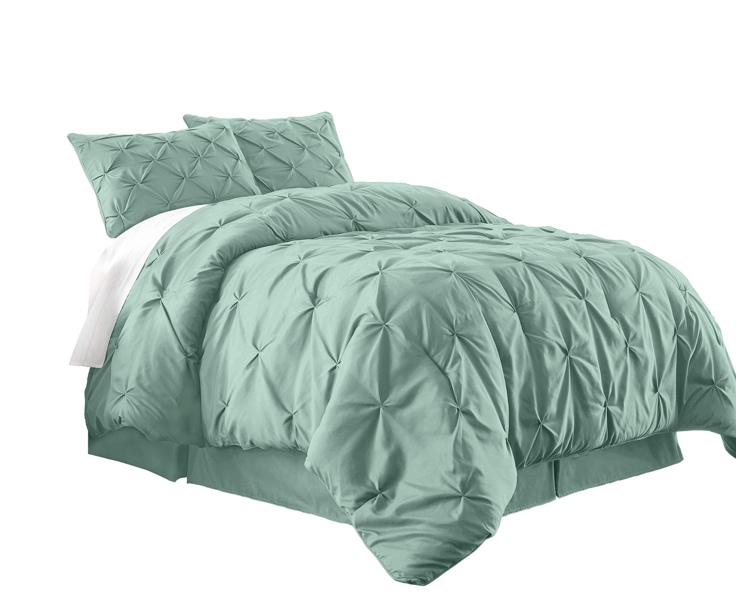 Chezmoi Collection Berlin Seafoam Green Pinch Pleat Queen Comforter Set, 3-Piece (Comforter and Pillow Shams) - Soft Pintuck, Lightweight All Season Microfiber BeddingOEKO-TEX STANDARD 100