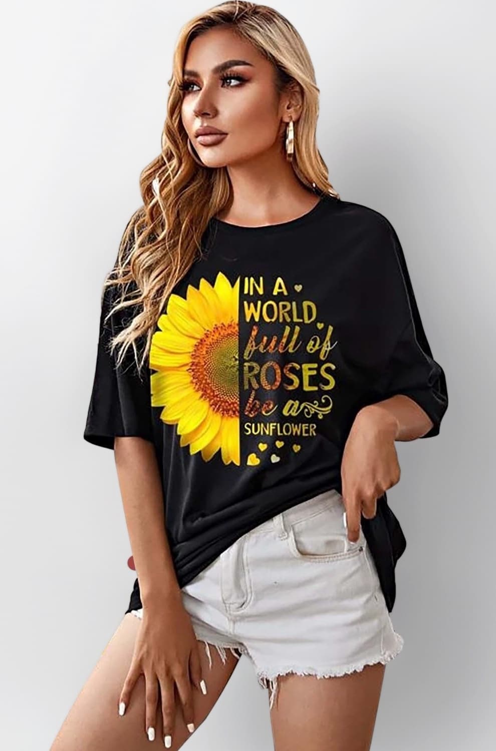 London Hills Women's Casual Printed Round Neck Oversized Longline Drop Shoulder Boho Style T-Shirt