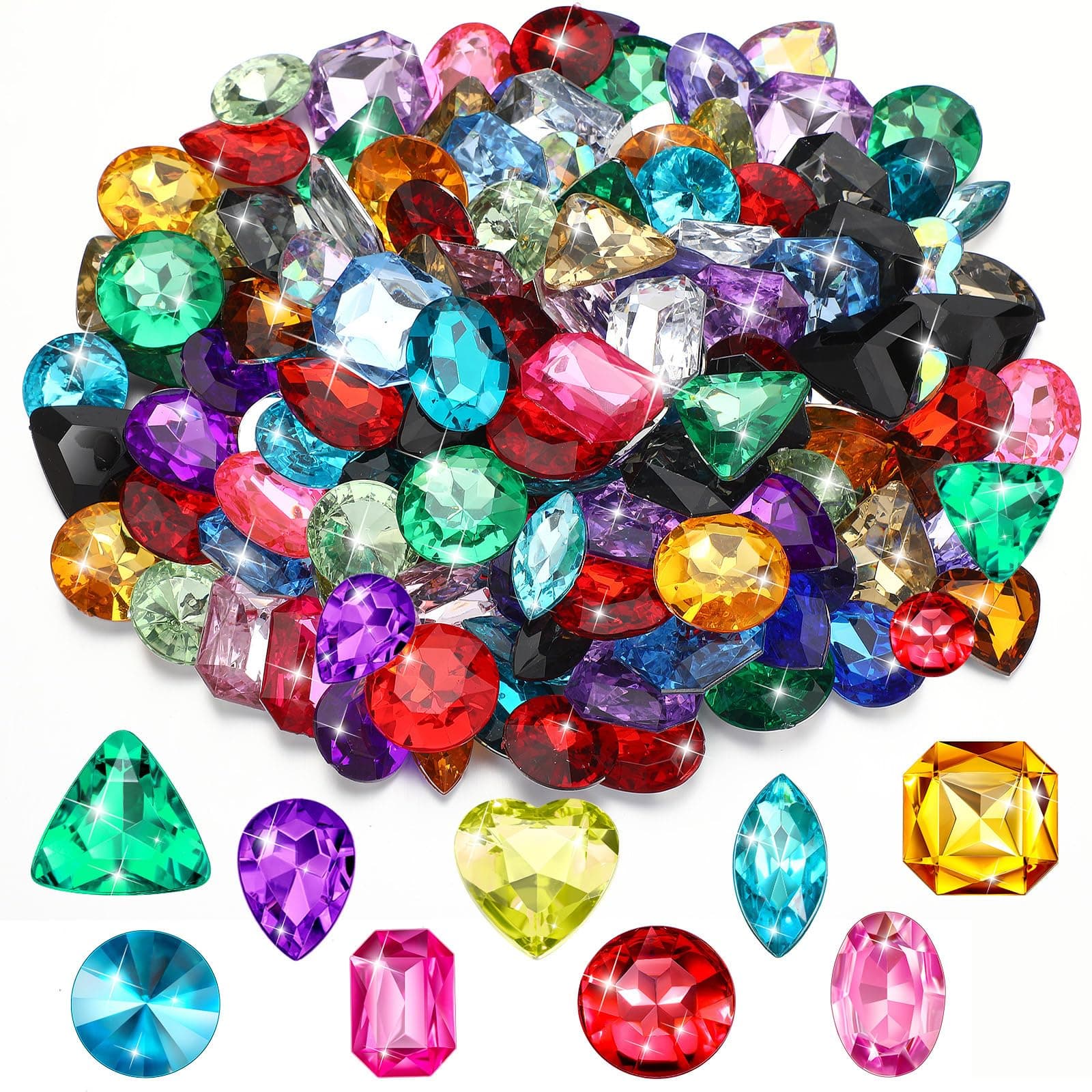 Yaomiao 150 Pieces Pirate Treasure Multi-color Acrylic Diamond Fake Jewels Bling Fake Diamonds Gems Pirate Jewels Gemstone for Halloween Party Table Decorations Hunt Party Favors Pretend Play