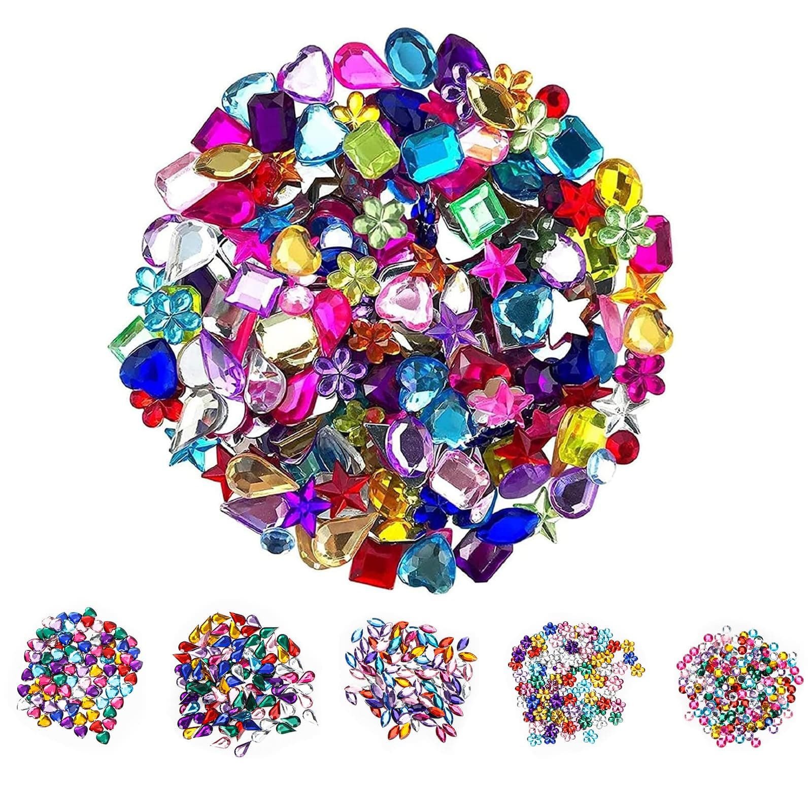 JPSOR 600pcs Gems Jewels for Crafts, Acrylic Flatback Rhinestones for Halloween Pirate Party Decorations, Crafting Embellishments Gemstone (6 Shapes, 6-13mm)