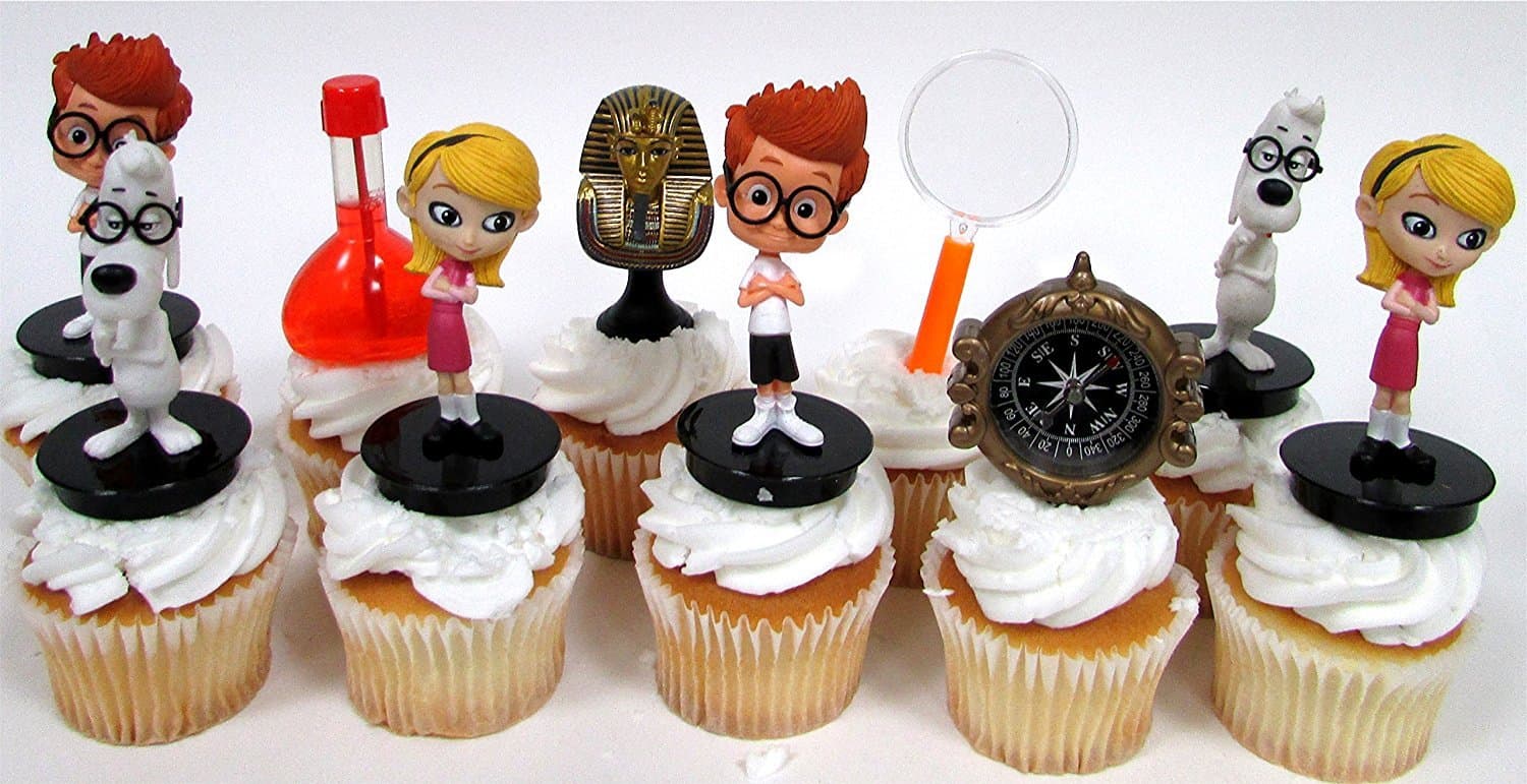Time Travelers MR PEABODY AND SHERMAN 10 Piece Birthday CUPCAKE Topper Set Featuring 6 Random Peabody and Sherman Figures and Decorative Themed Accessrories, Figures Average 3" Tall