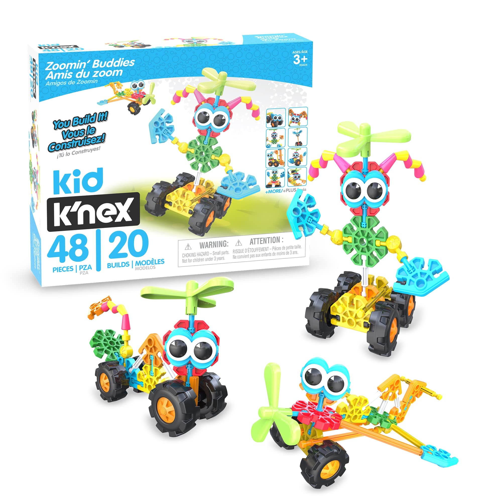 Kid K'NEX | Zoomin' Buddies 20 Model | Kids Craft Set with 48 Pieces | Educational Toys for Kids, and Colourful Building Toys for Boys and Girls, Construction Toys Ages 3+ | 85053