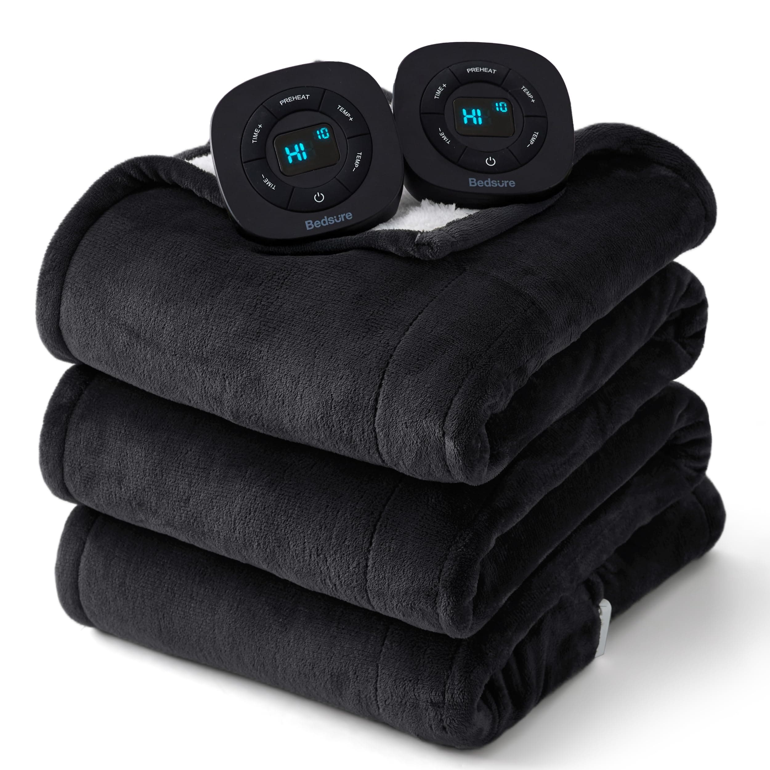 Bedsure Electric Blanket Queen Size - Dual Control Heated Blanket Queen, Fast Heating with 10 Time Settings & 10 Heat Settings, Warm Gift for Grandma (84x90 inches, Black)