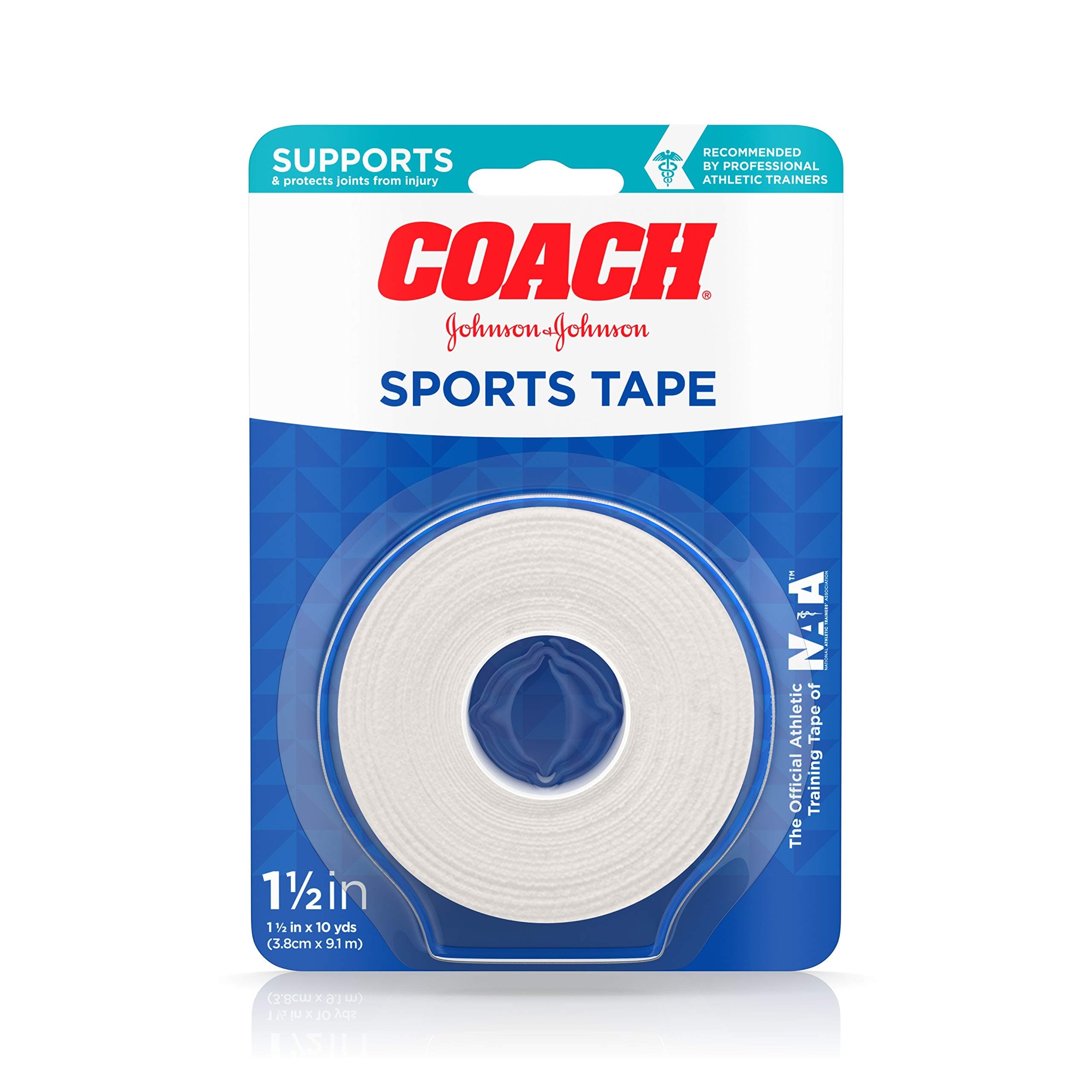 Band-Aid Johnson & Johnson Coach Sports Tape, 1.5" by 10 Yards, White, Pack of 3
