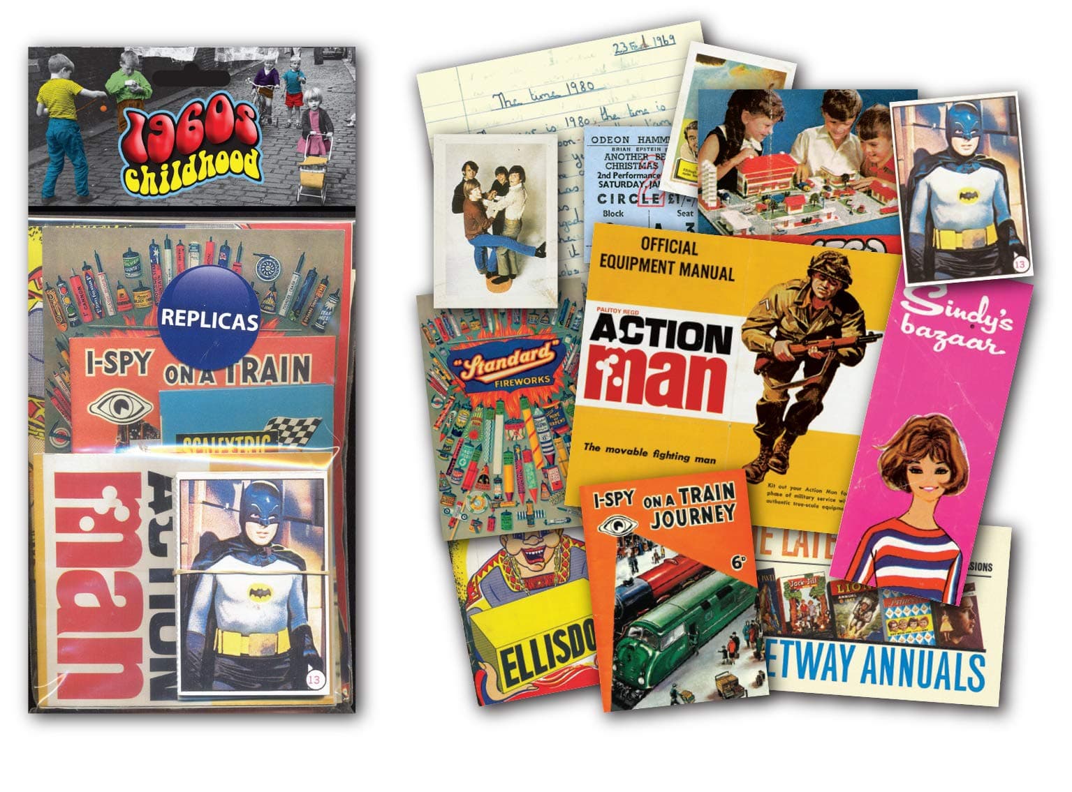 1960s Childhood Memorabilia Gift Pack with over 20 pieces of Replica Artwork