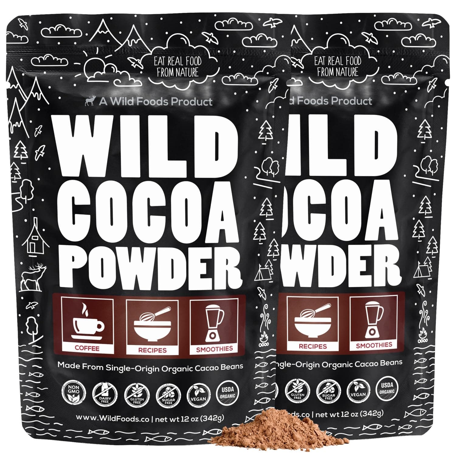 Wild Foods Raw Organic Cacao Powder, Handcrafted, Single-Origin, Fair Trade, Non-Alkalized Cocoa from Turkey (24 ounce)