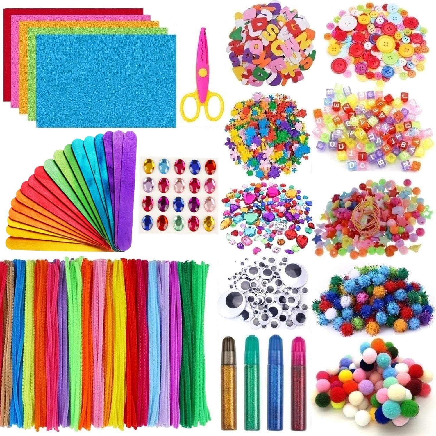 Arts and Crafts Supplies Kits for Kids - Craft Foam, Pom Poms, Colorful Sticks, Pipe Cleaners - Craft Art Sets for Girls Ages 4 5 6 7 8 9 10 - All in One DIY Crafting Arts Pack
