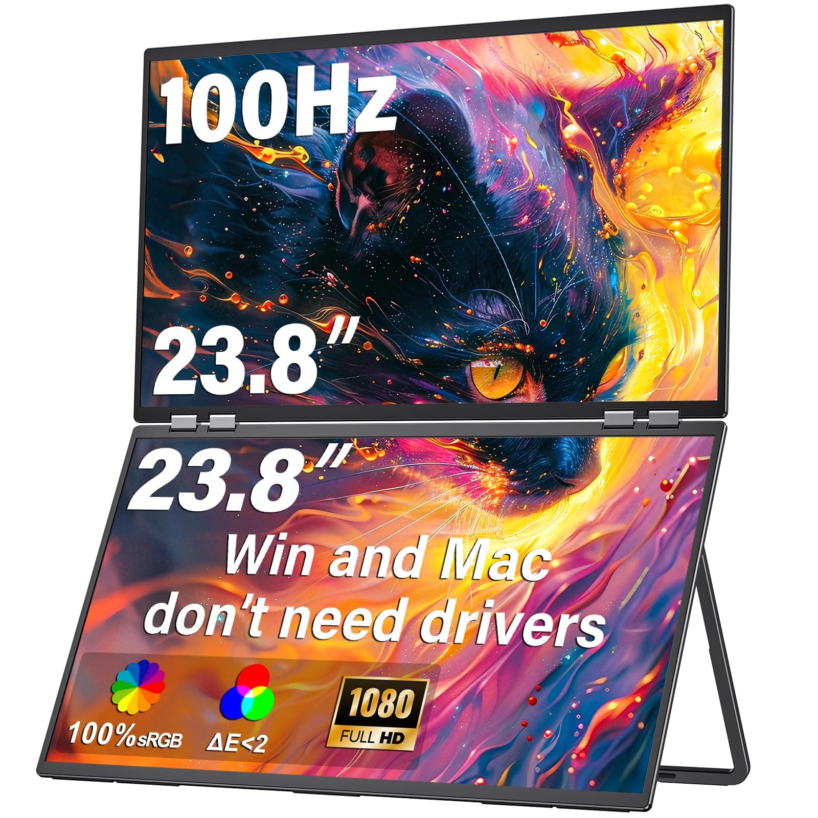 InnoView 23.8" FHD 100Hz 100% sRGB Dual Monitor 315°Adjustable Monitor Extendrer for Windows Mac w/HDMI Type-C Work Gaming Office Triple Monitors