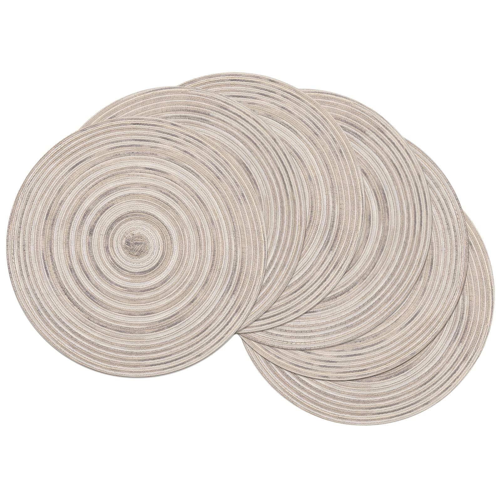 SHACOS Round Braided Placemats 15 inch Set of 6 Washable Kitchen Table Placemats for Home Wedding Party (Rainbow Gray, 6)