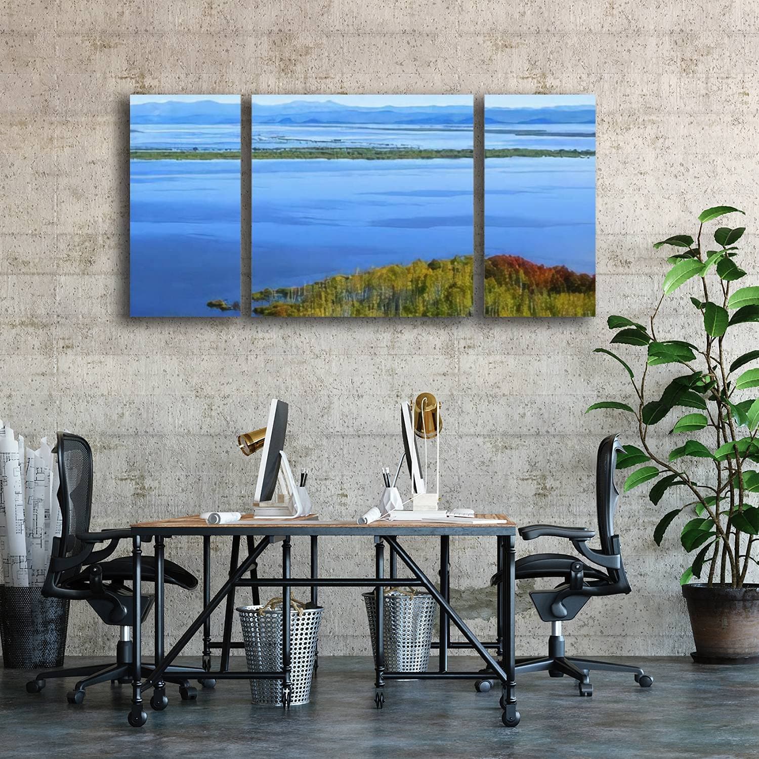 3 Panels Canvas paintings Amur river valley Sikhote Alin mountain ridge Aerial view Style Wall Art Modern 3D Canvas Printed Wall Art Framed for Office, Home Decor Ready to Hang