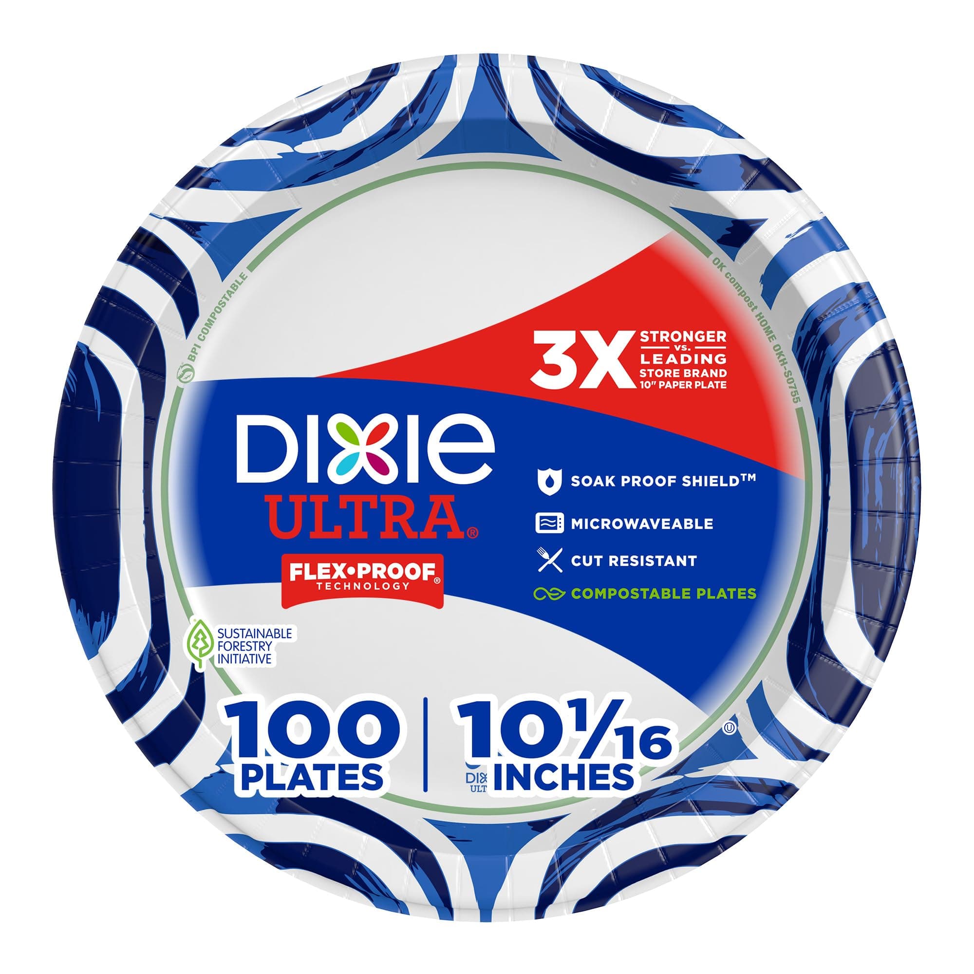 Dixie Ultra Disposable Paper Plates, 10 1/16 inch, Dinner Size Printed Disposable Plate, 100 Count (1 Pack of 100 Plates)