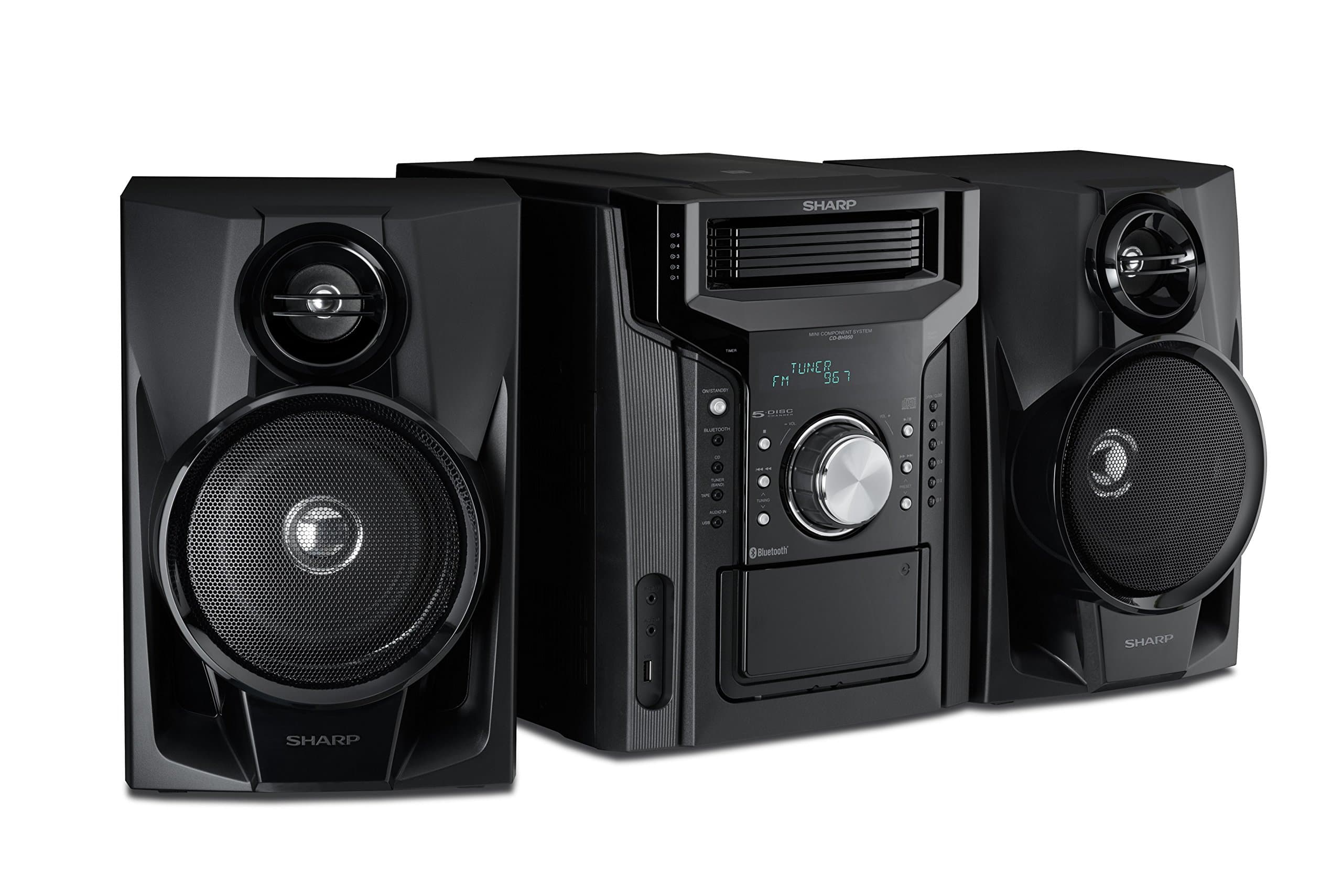 CD-BH950 Sharp 240W 5-Disc Mini Shelf Speaker System with Cassette and Bluetooth