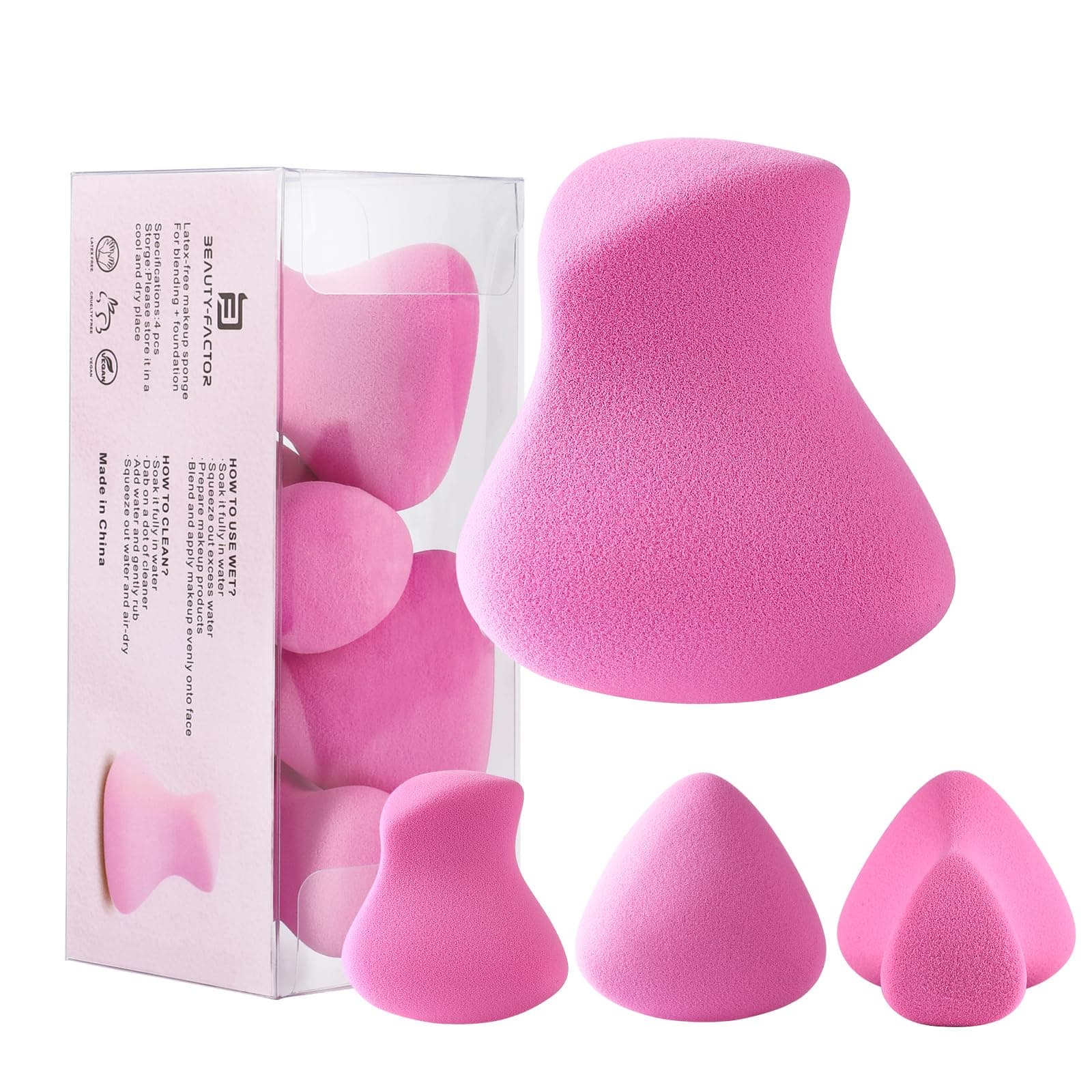 Makeup Sponges 4 Pack, Ultra Soft Beauty Blenders for Flawless Foundation Application, Latex-Free & Hypoallergenic Makeup Sponges For Foundation, Powder, Cream,Liquid (Pink)