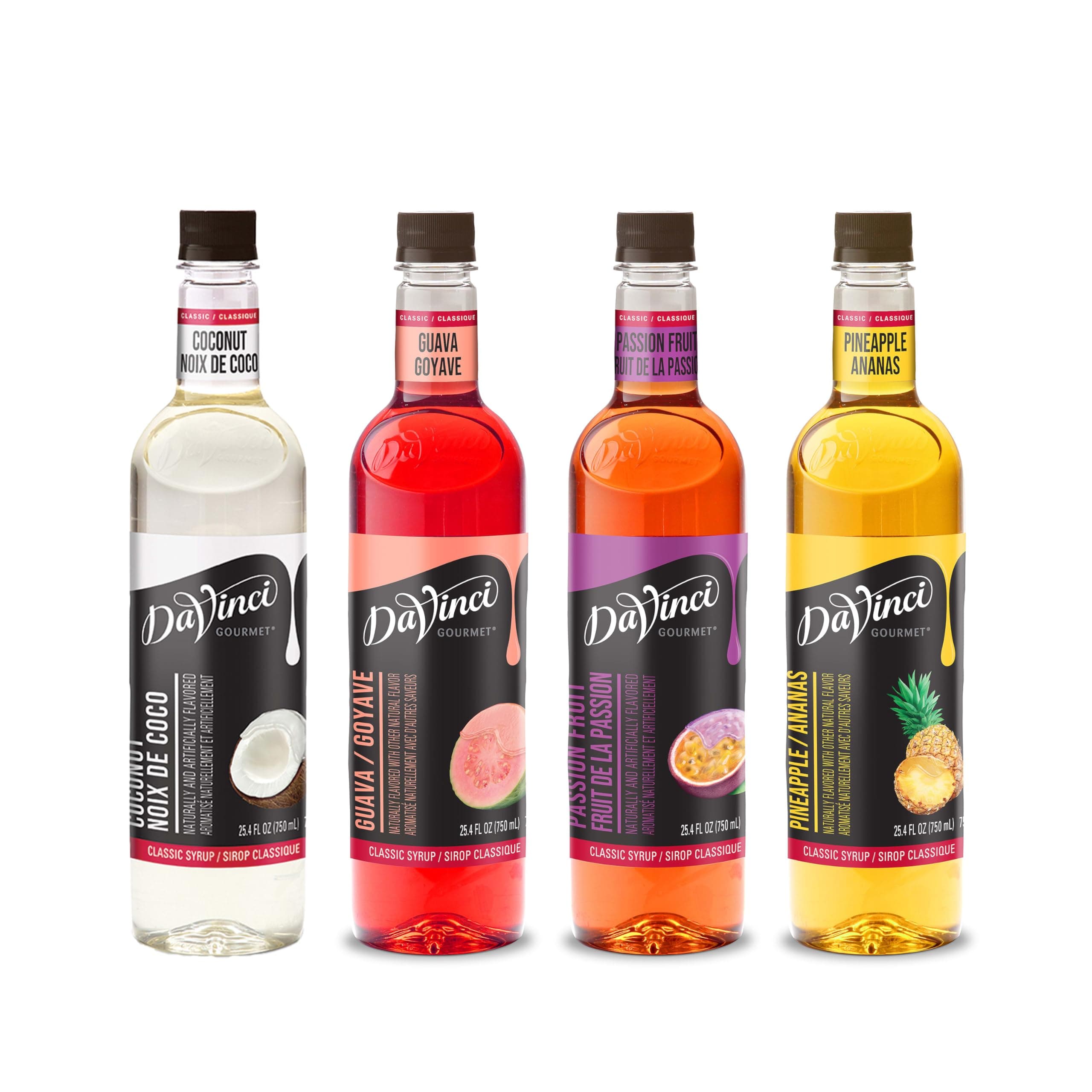 DaVinci Gourmet Classic Syrup, Tropical Flavor Variety Pack - Coconut, Guava, Passion Fruit, Pineapple (Pack of 4)