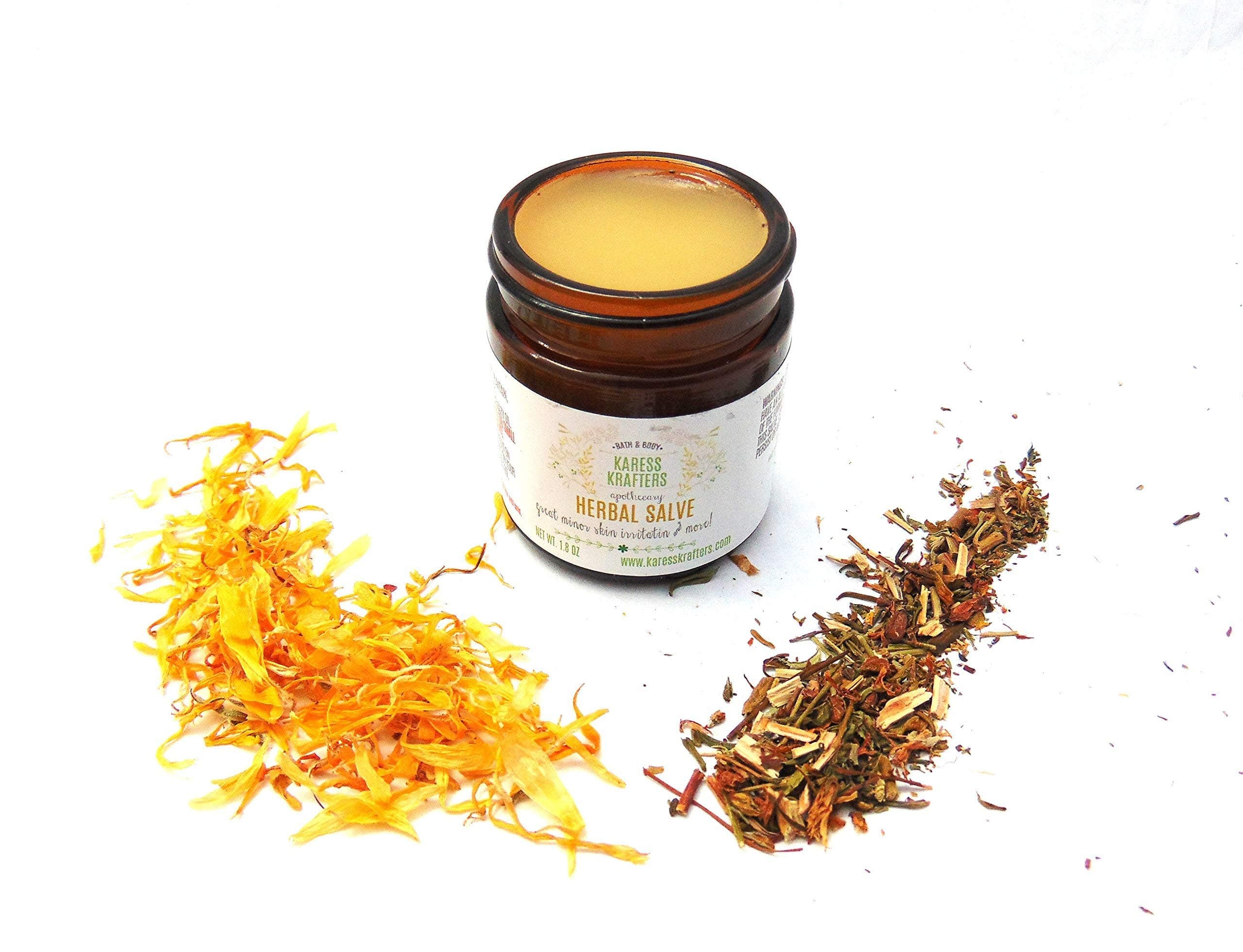 Herbal Salve with St. John's Worts, Plantain, Calendula, Chickweed, All Natural, Healing Herbs, Great of Minor Cuts, Burns by Karess Krafters Apothecary