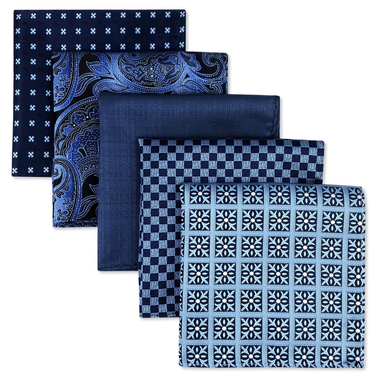 SHLAX&WING Assorted 5 Pieces Mens Silk Pocket Squares Handkerchiefs Set Lot