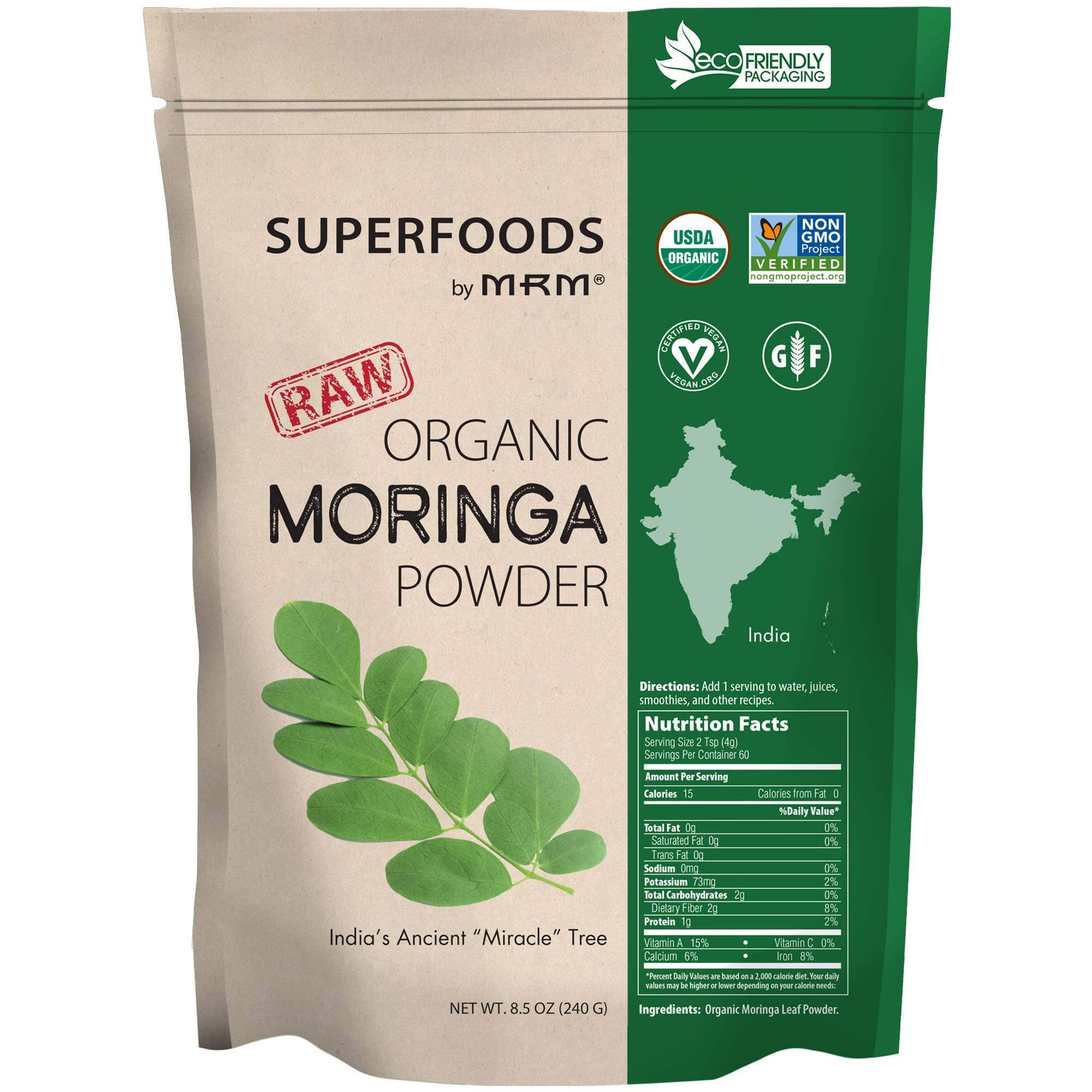MRM Nutrition Moringa Powder| Superfoods | Digestive health | High fiber | Antioxidant | 60 servings
