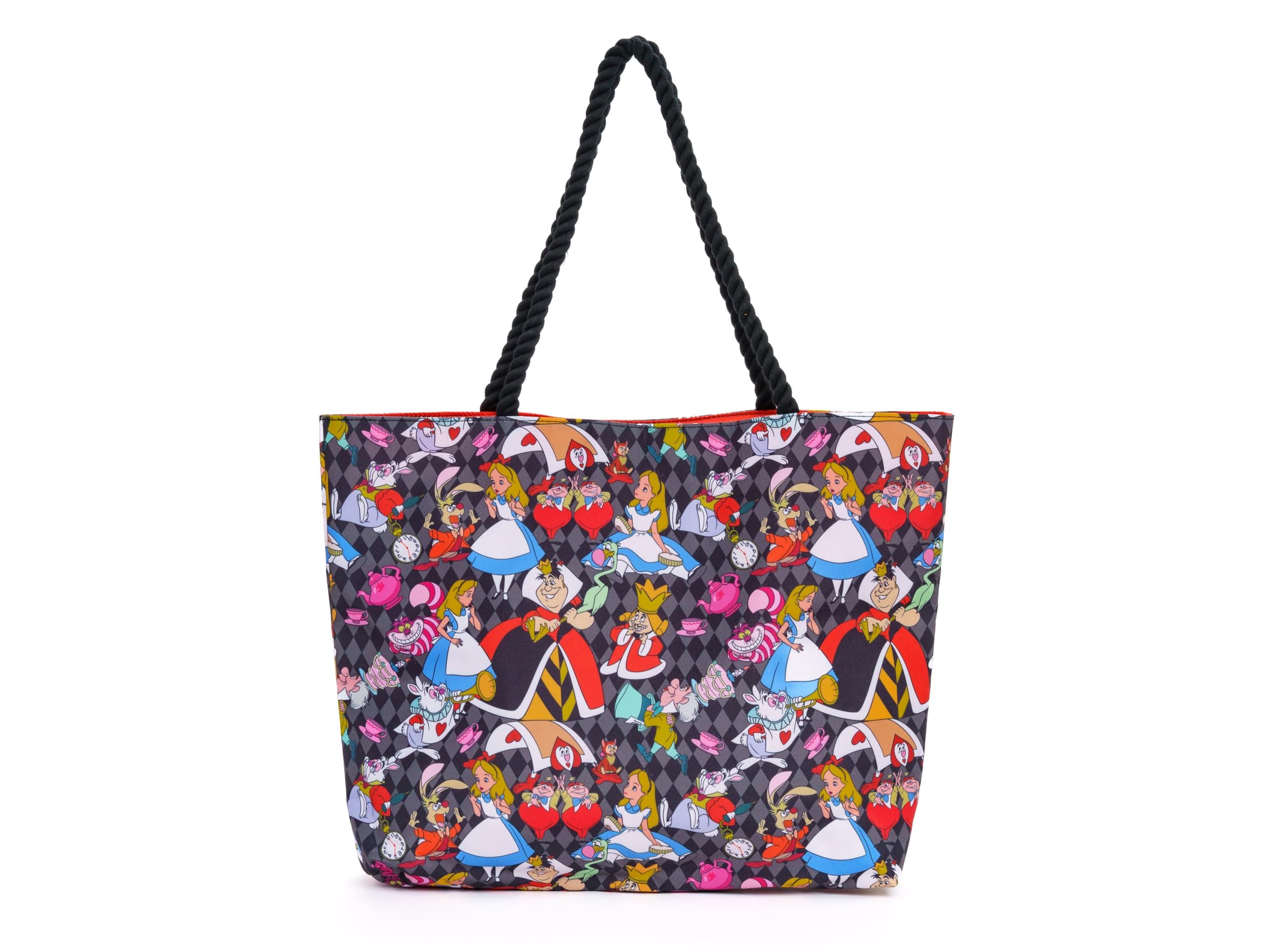 Disney Tote Alice in Wonderland Queen Hearts Cheshire Cat Mad Hatter Print Bag
