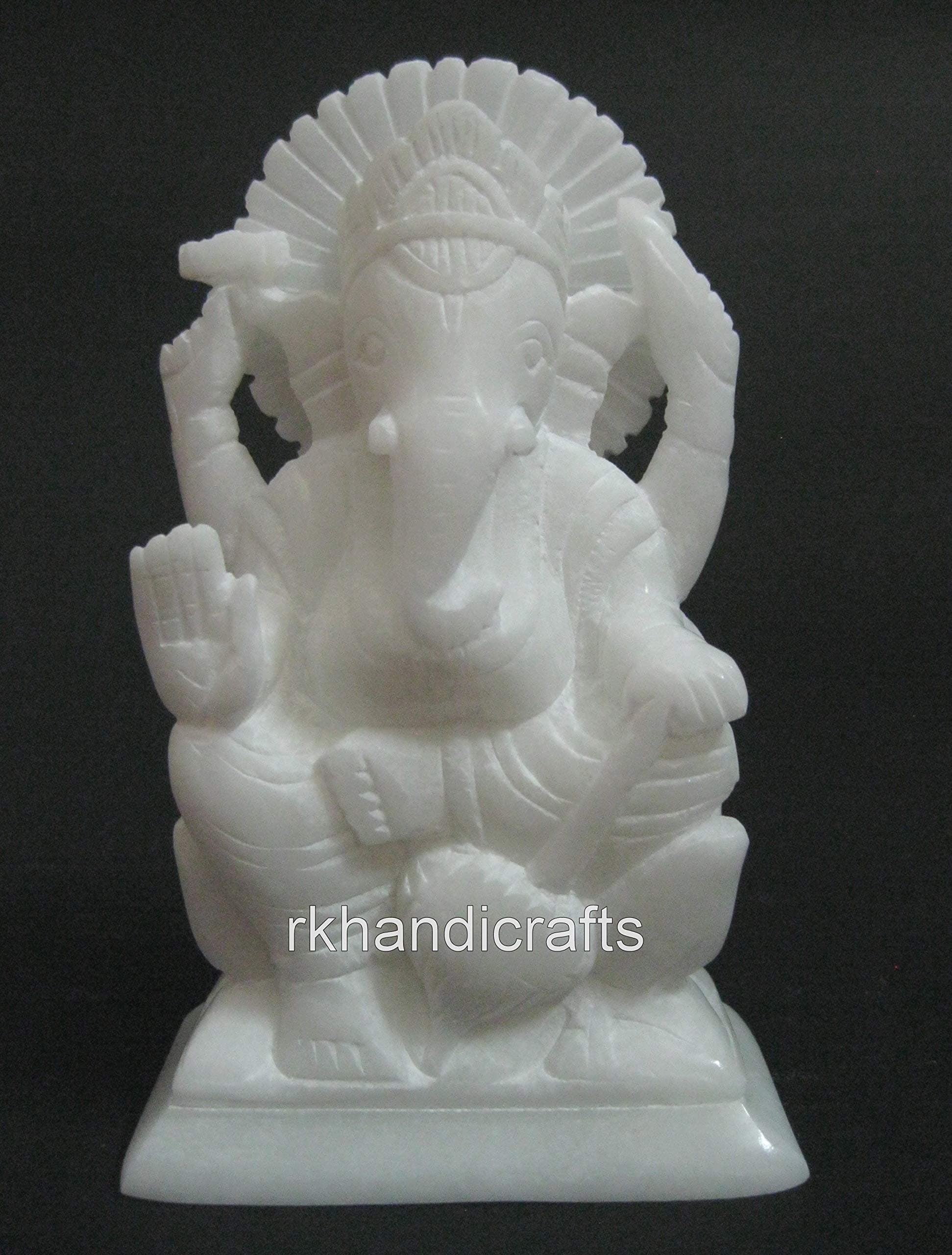 5.5 Inches Hand Carving Work Lord Ganesha Statue White Marble Siddhi Vinayak to add Luxury Look in Your Temple