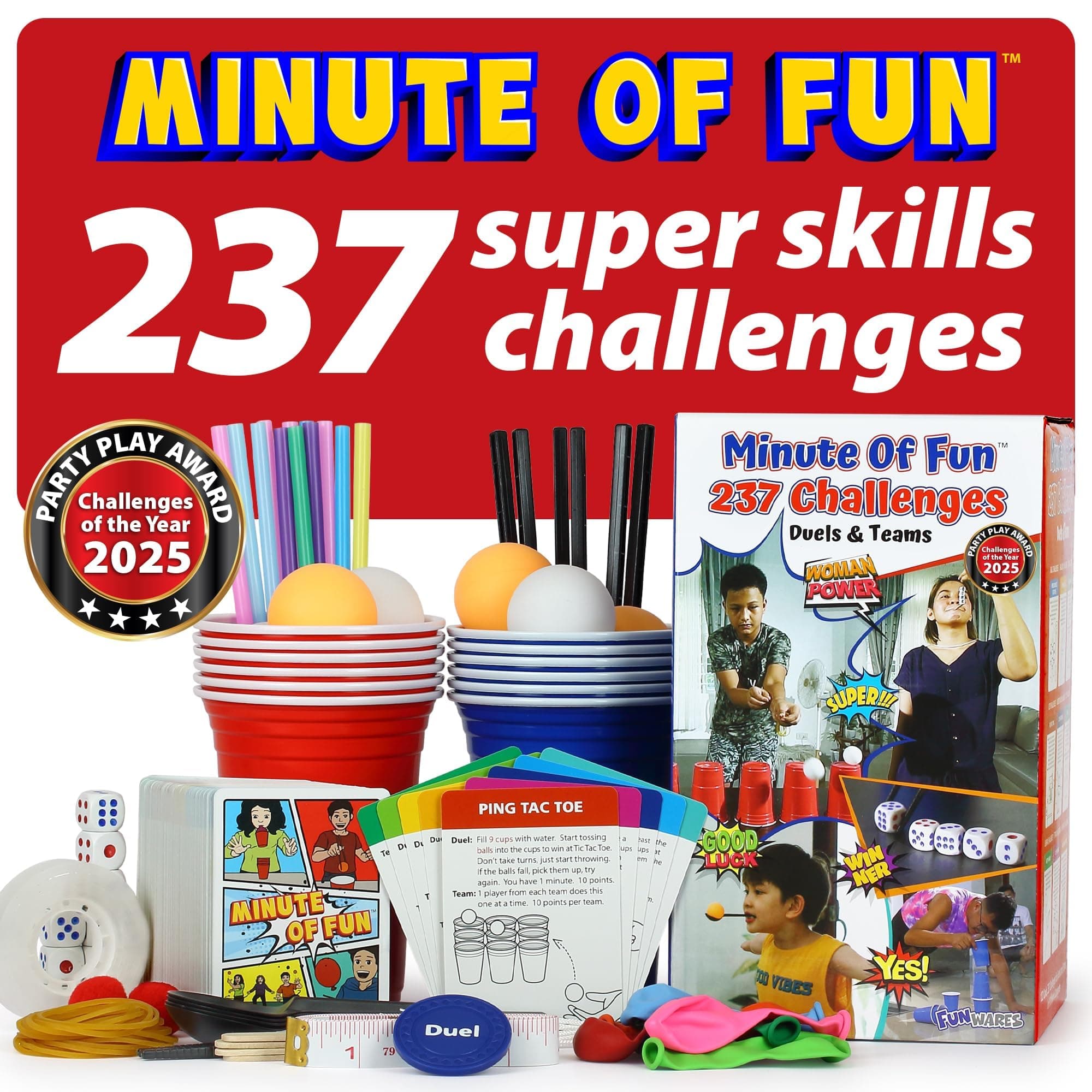 Funwares Minute of Fun - The Super Fun Game of 237 1-Minute Challenges for Duels, Teams and Parties - Family Party Game for Kids and Adults