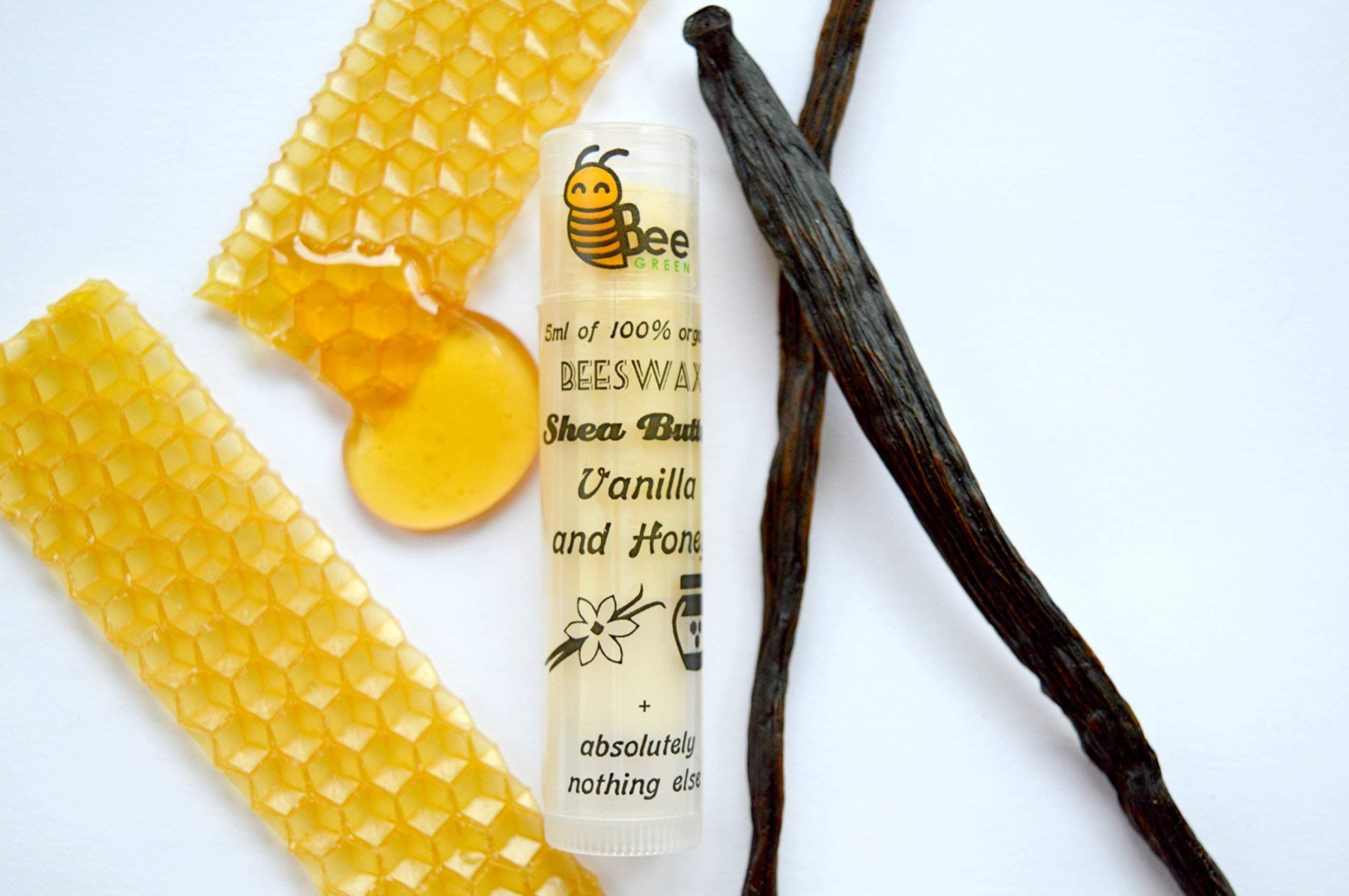 Vanilla and Honey Beeswax Lip Balm - 100% Organic and Natural ingredients, moisturising, not tested on animals - chap stick made of bees wax for dry lips