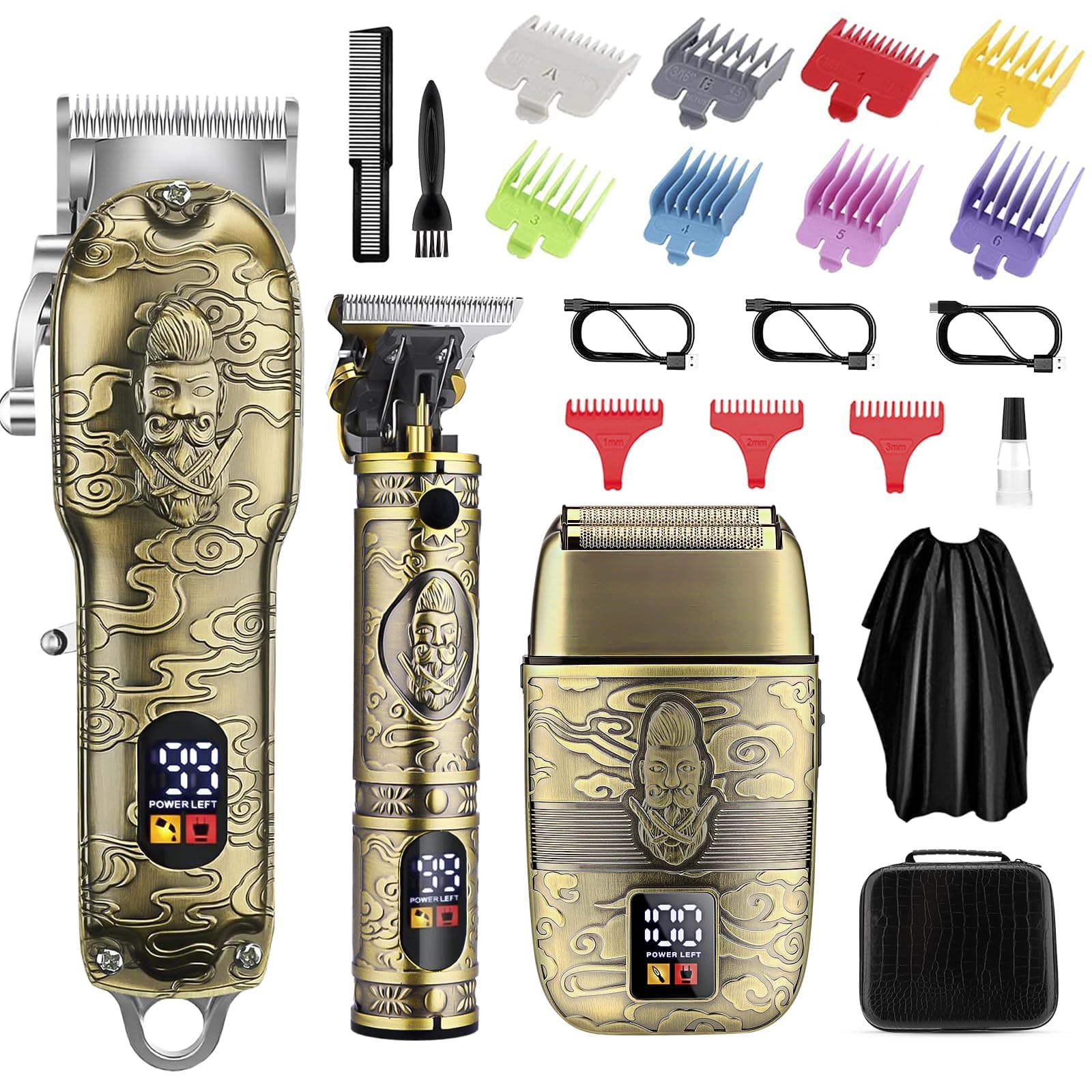 Professional Hair Clippers for Men Cordless， Mens Clippers and Grooming Set，Electric Shavers, Clippers and T-Blade Trimmers Set，Hair Cutting Kit LCD Display（Bronze