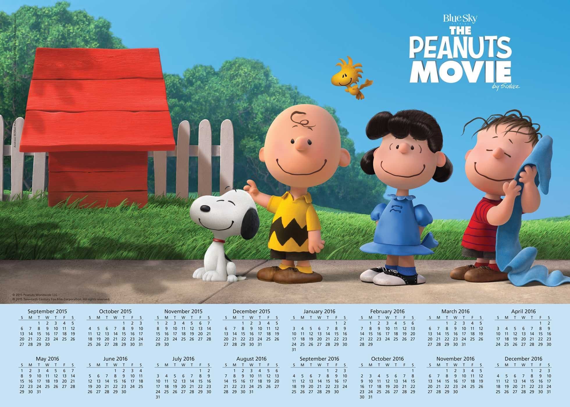 Peanuts Movie 2015-2016 16-Month Calendar Poster: September 2015 through December 2016 Calendar – Poster Calendar, July 28, 2015