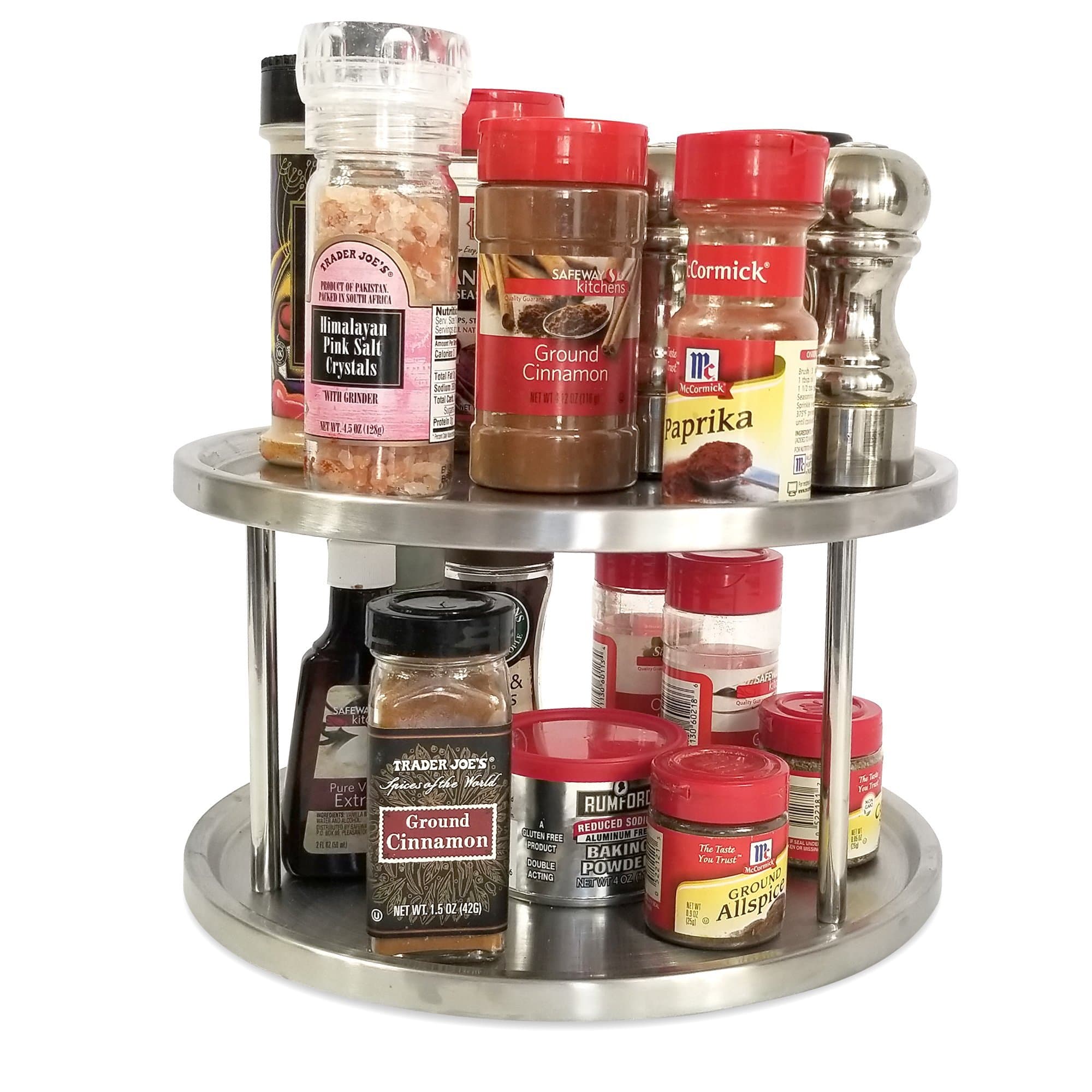 Lazy Susan 10 inch Two Tier Turntable Spice Rack Cabinet Organizer also for Appetizer Tray, Art Supply Caddy, Cosmetics Storage Sturdy Stainless Steel Ball Bearing motion by Kitchen Magic
