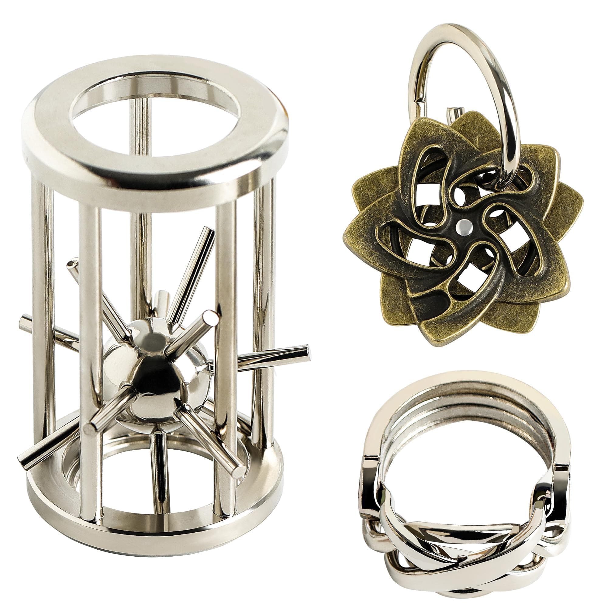 Metal Brain Teasers Puzzles Kit - 3 PCS Alloy Unlock Interlock Cast Coils Puzzle Game Toys for Adults Mind IQ Logic Test Disentanglement Games Office Supplies WP12