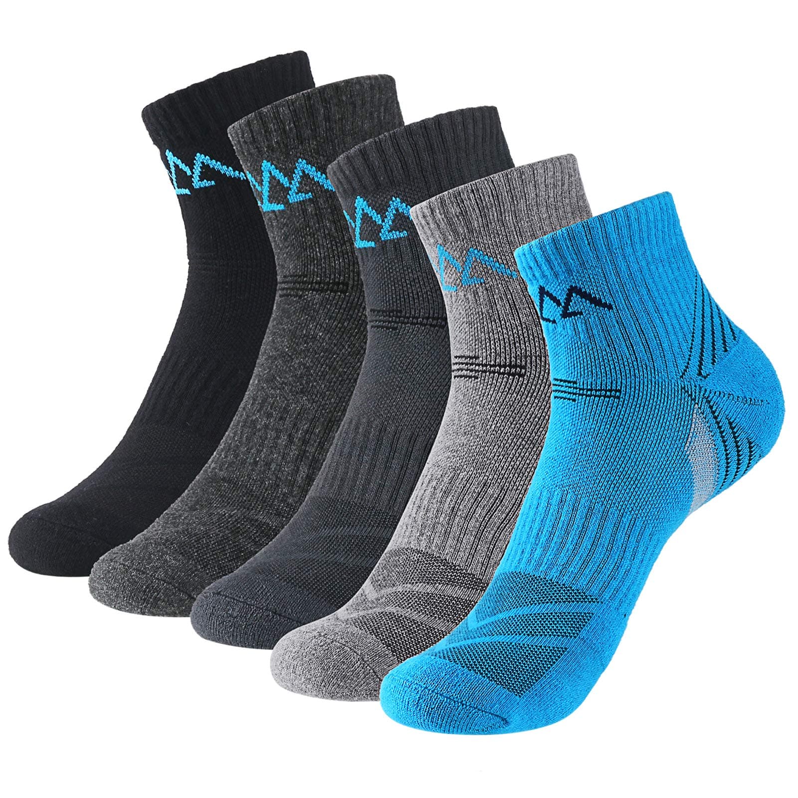 Men's Hiking Socks, 5 Pairs Cotton Wicking Cushion Crew Socks, Lightweight Trekking Camping Walking Athletic Socks