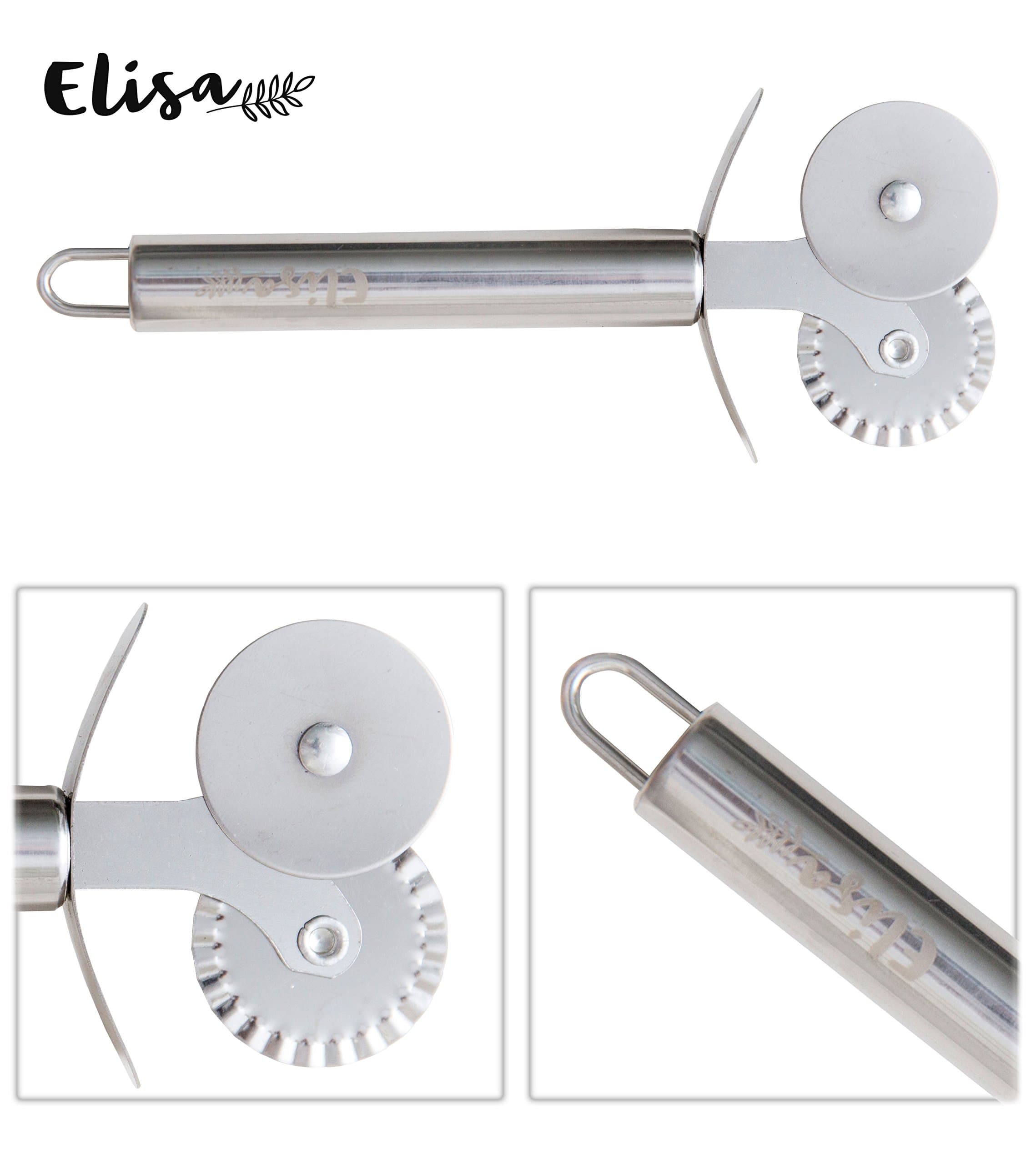 Elisa Living 100% Stainless Steel Double Wheels Pizza Cutter with Roller, Pastry Dough Cutter for Baking for Candy and Chocolate, Tools Pizza Slicer Cutter Pastry Slicer (Black)