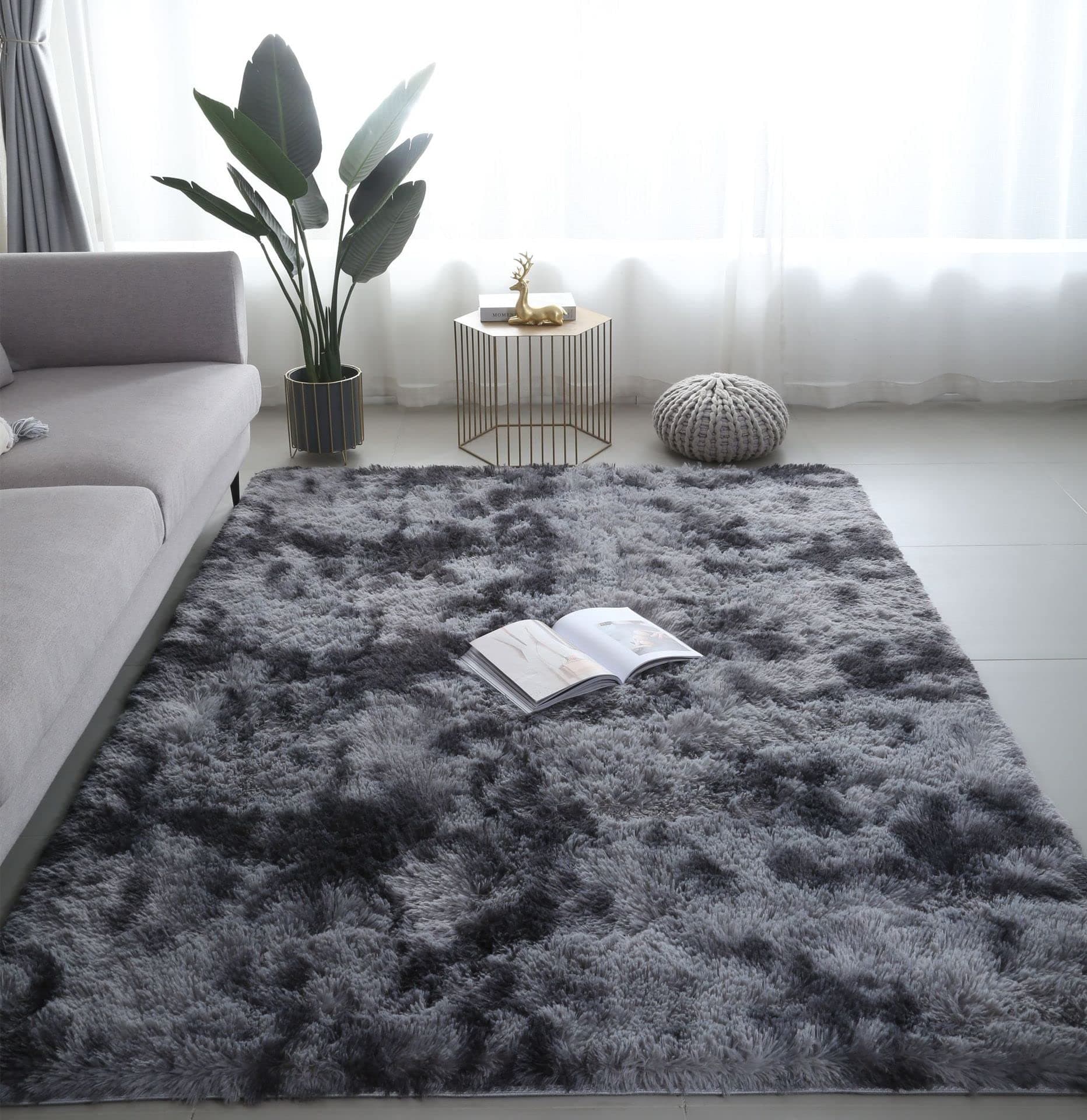 Area Rugs for Bedroom Living Room Fluffy Shag Fur Rug for Kids Nursery Dorm Room Cozy Furry Rugs Plush Throw Rug Shaggy Decorative Accent Rug for Indoor Home Floor Carpet 120 x 160 cm (Dark Grey)