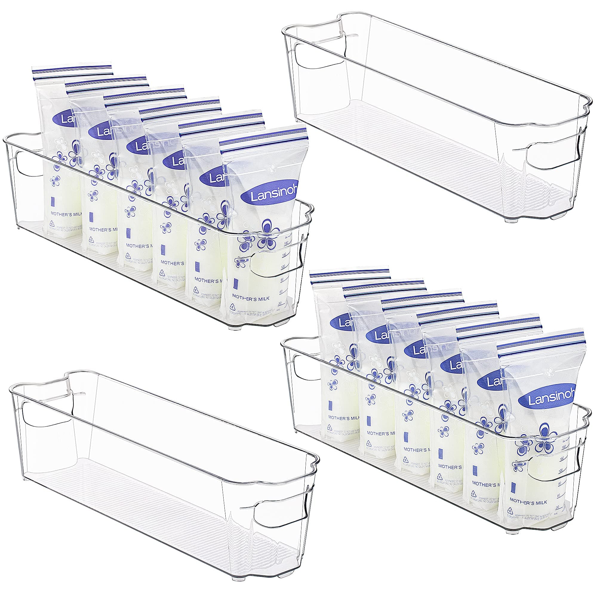 HOOJO Refrigerator Organizer Bins - 4 Pieces (Clear) 14.5in, Long-Narrow