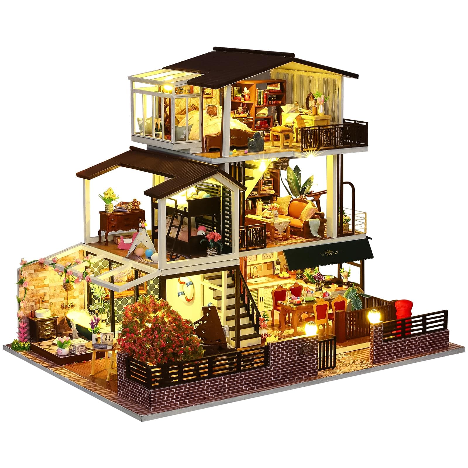 Spilay Dollhouse DIY Miniature Wooden Furniture Kit,Mini Handmade Big Castle Model,1:24 Scale Creative Doll House for Adult Gift