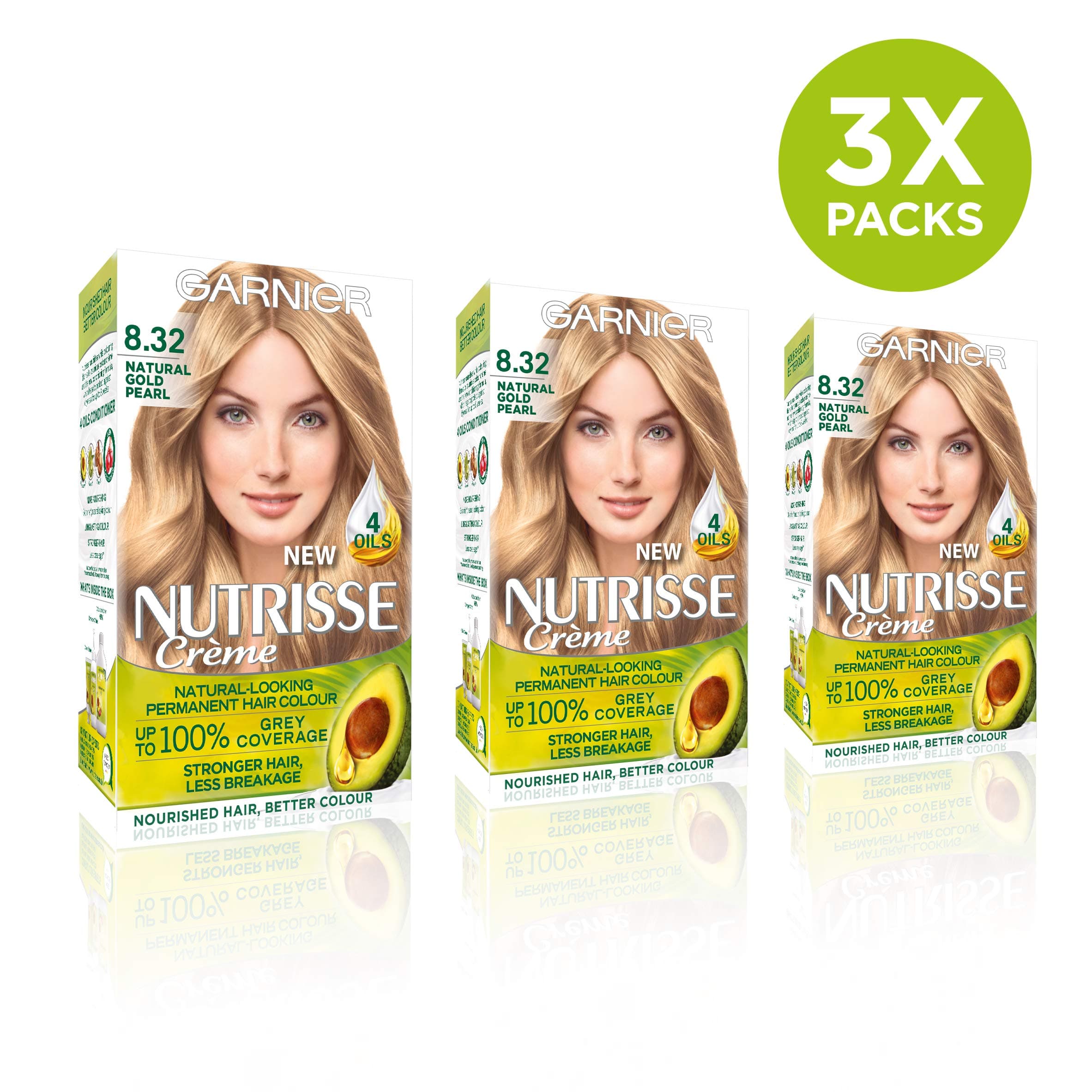 Garnier Nutrisse 8.32 Pearl Blonde Permanent Hair Dye, Gold, Pack of 3